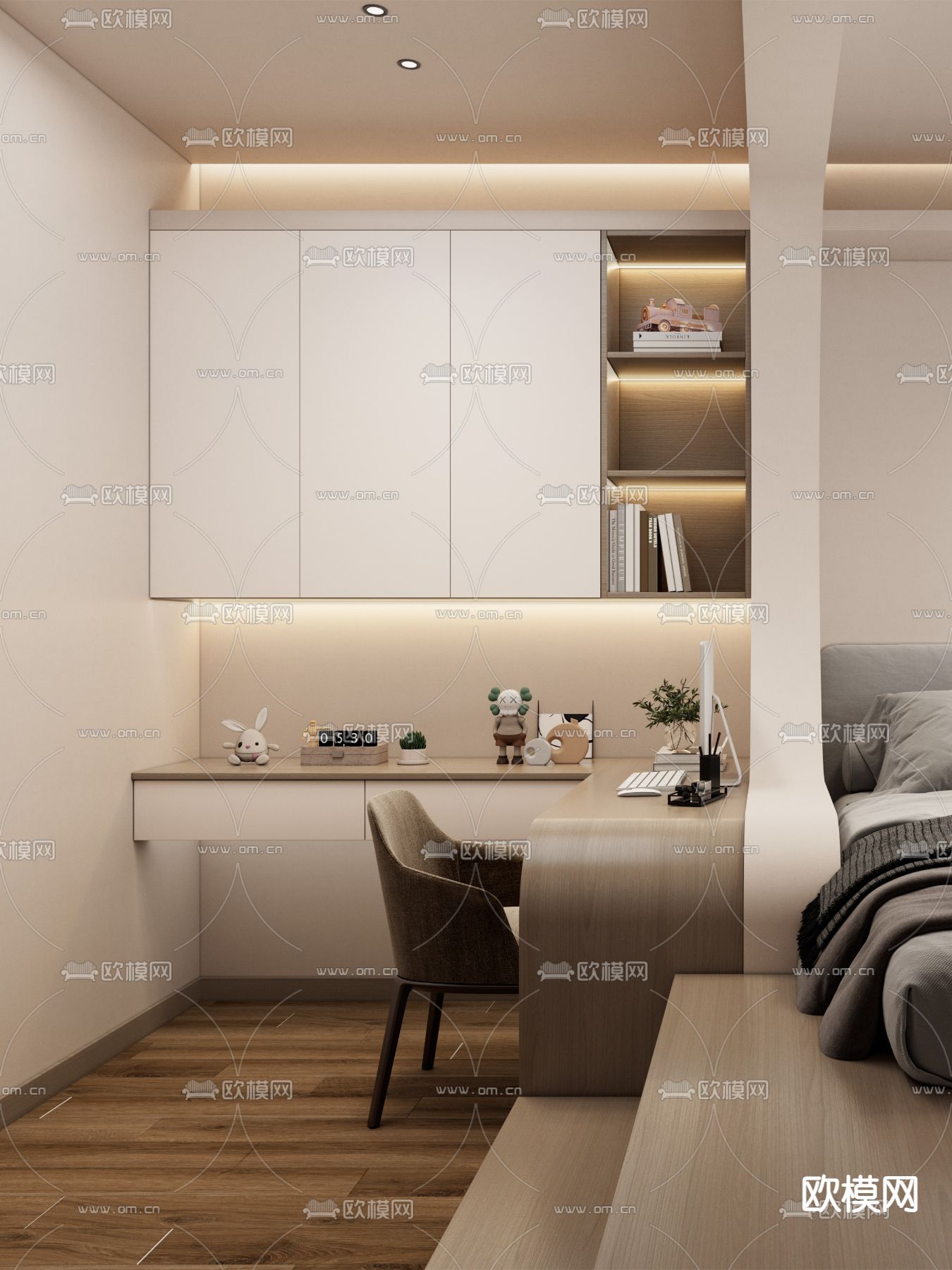 奶油风榻榻米 次卧3d模型下载（渲染图4）