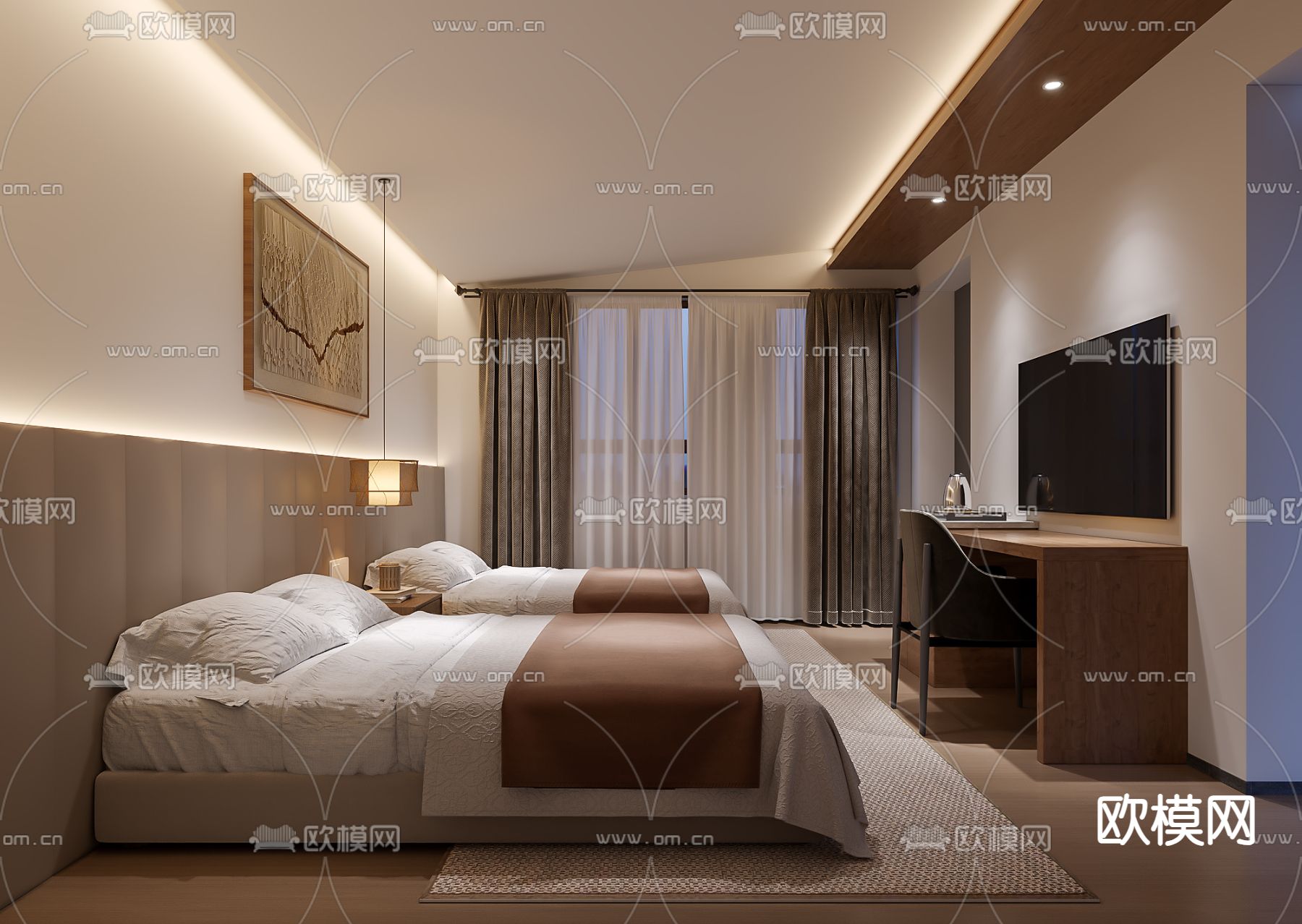 酒店民宿 客房3d模型下载（渲染图1）