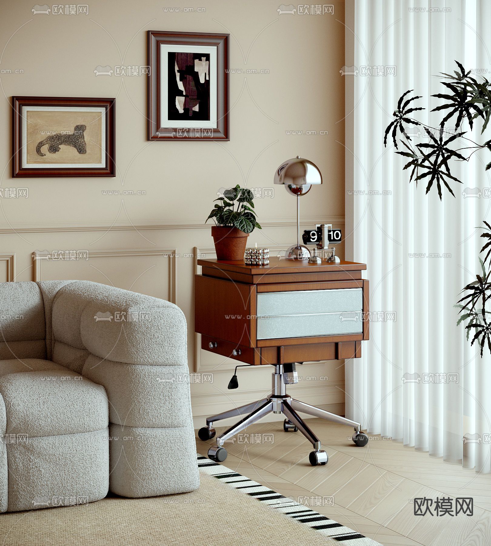 中古风角几 边几 移动推车3d模型下载