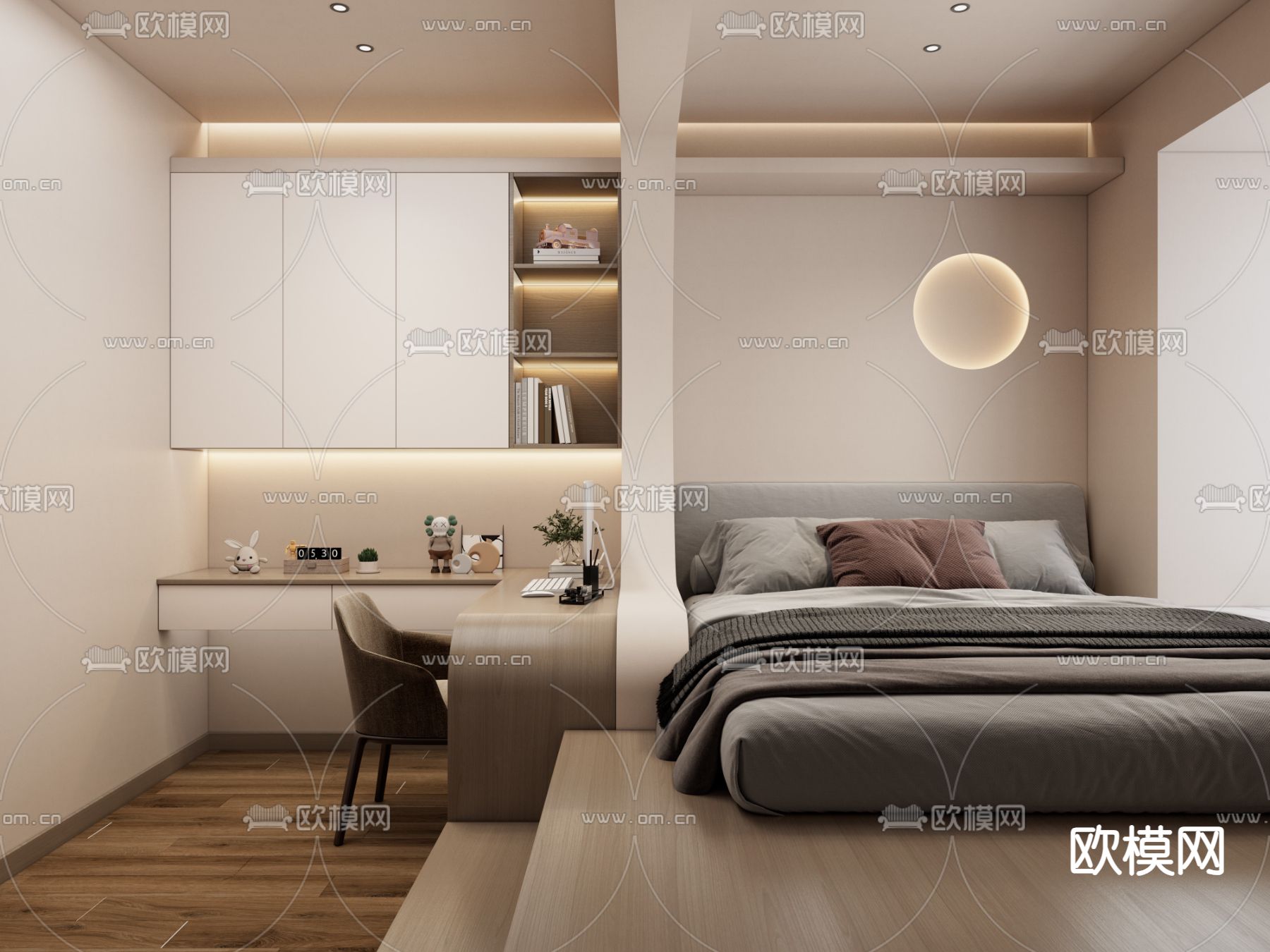 奶油风榻榻米 次卧3d模型下载（渲染图2）