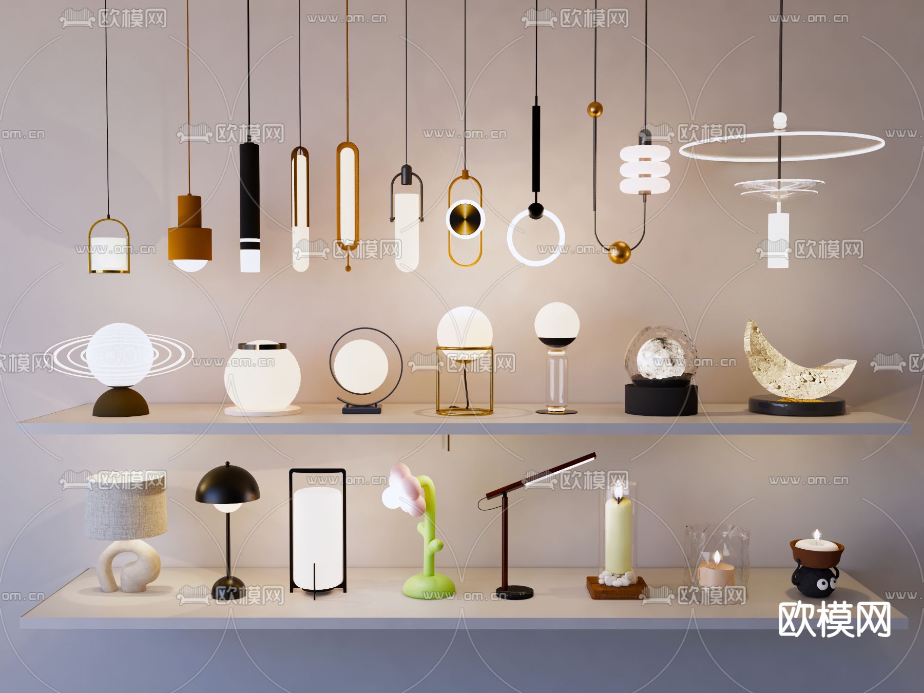 现代台灯 烛台灯 吊灯su模型下载（渲染图2）