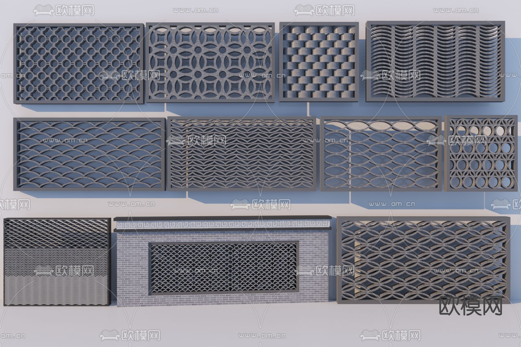 新中式景墙 庭院围墙 围栏3d模型下载