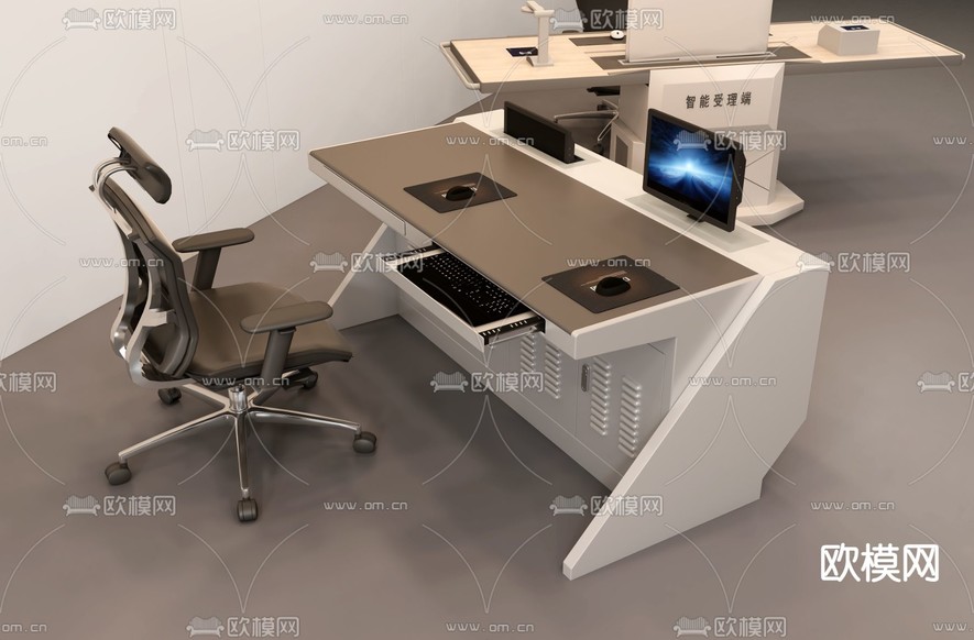 监控室 调度室 操作台3d模型下载(渲染图3)