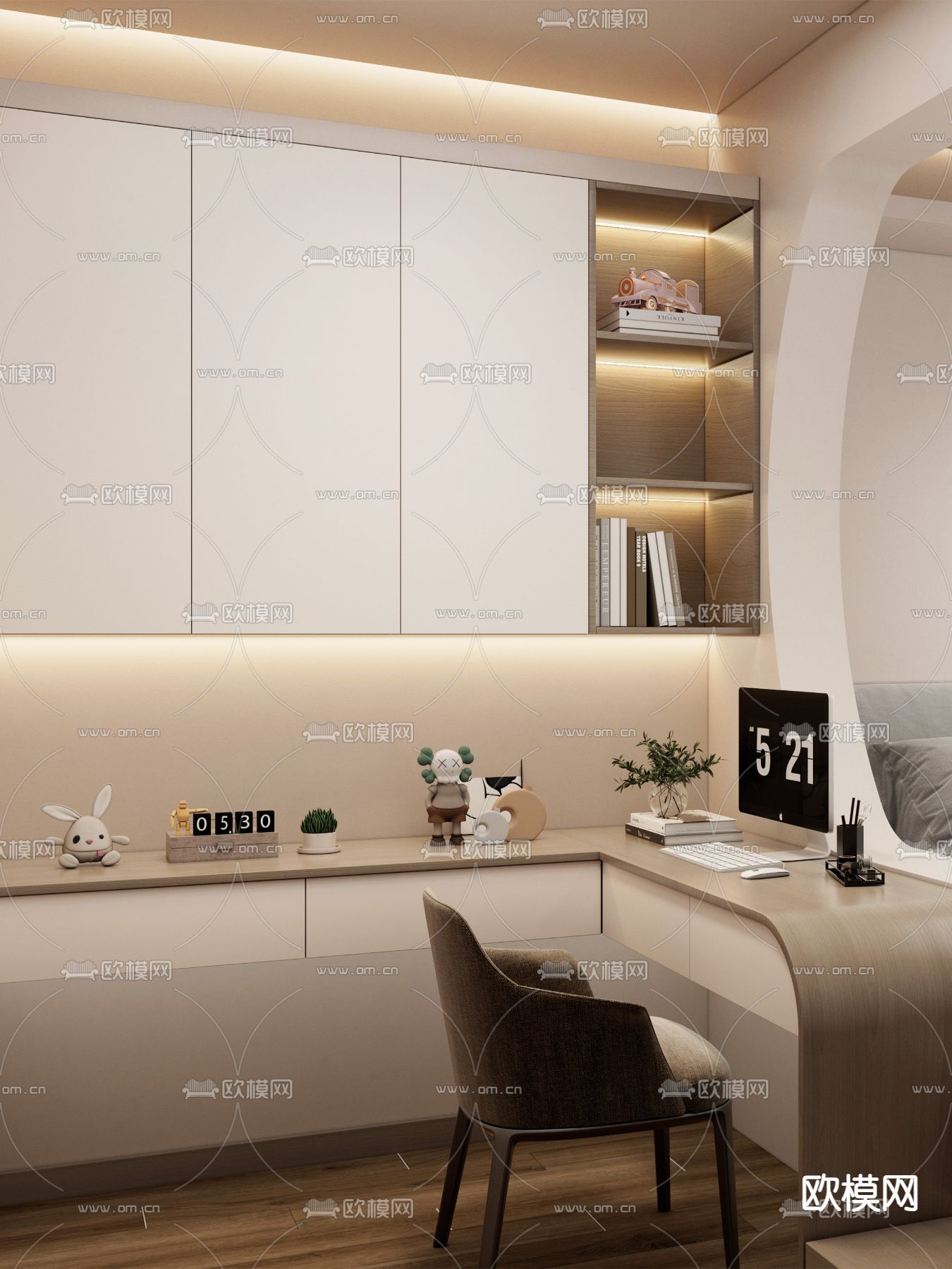 奶油风榻榻米 次卧3d模型下载（渲染图3）