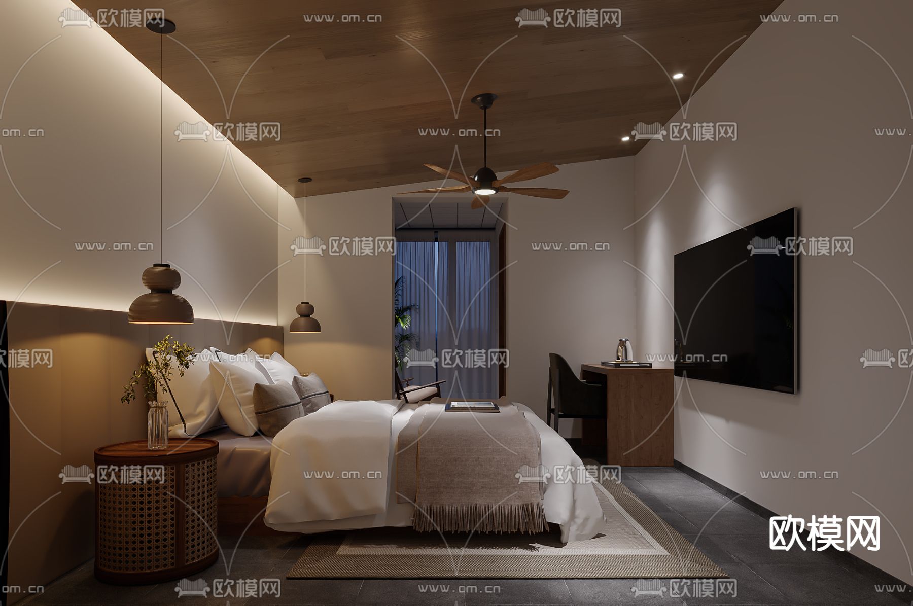 酒店民宿 客房3d模型下载（渲染图2）