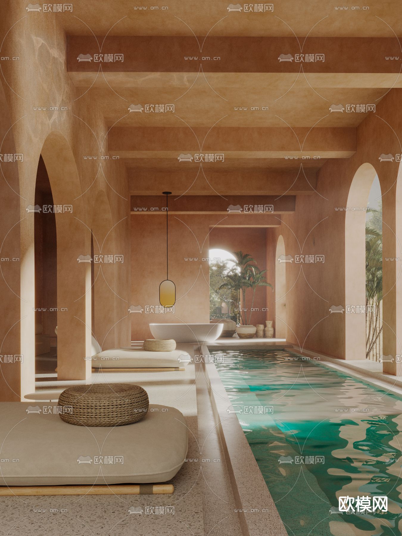 度假酒店游泳池3d模型下载