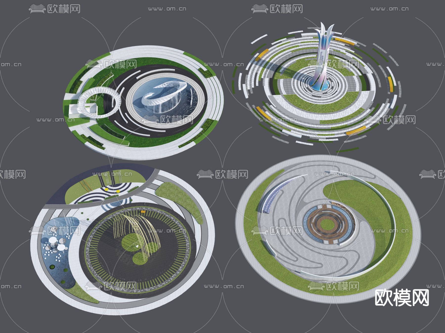 景观公园 圆形广场 广场鸟瞰图3d模型下载