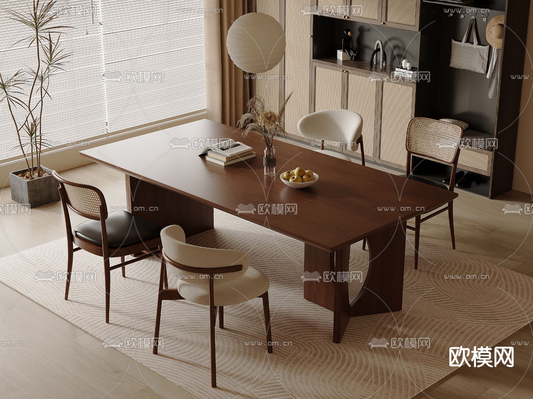 中古风餐桌椅3d模型下载（渲染图2）