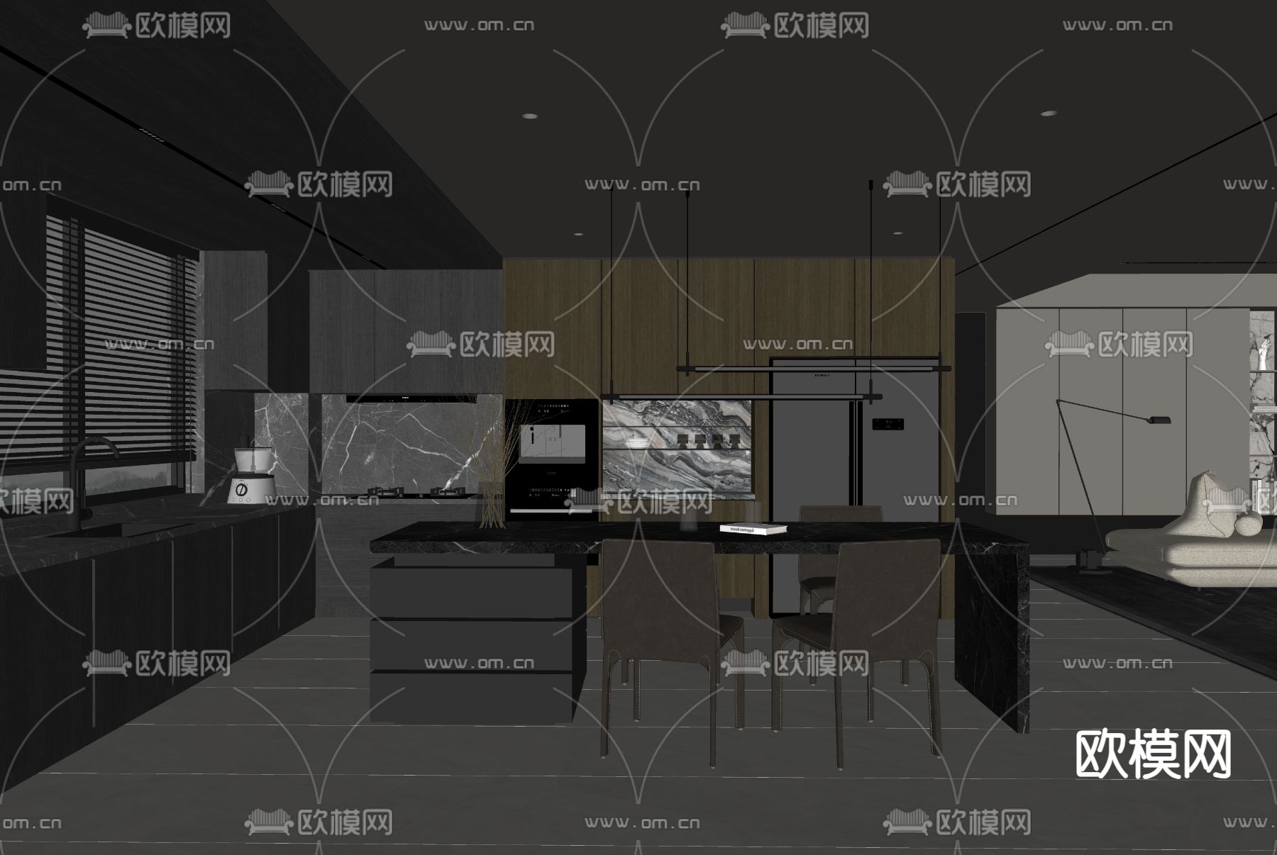 暗黑风餐厅su模型下载（渲染图1）