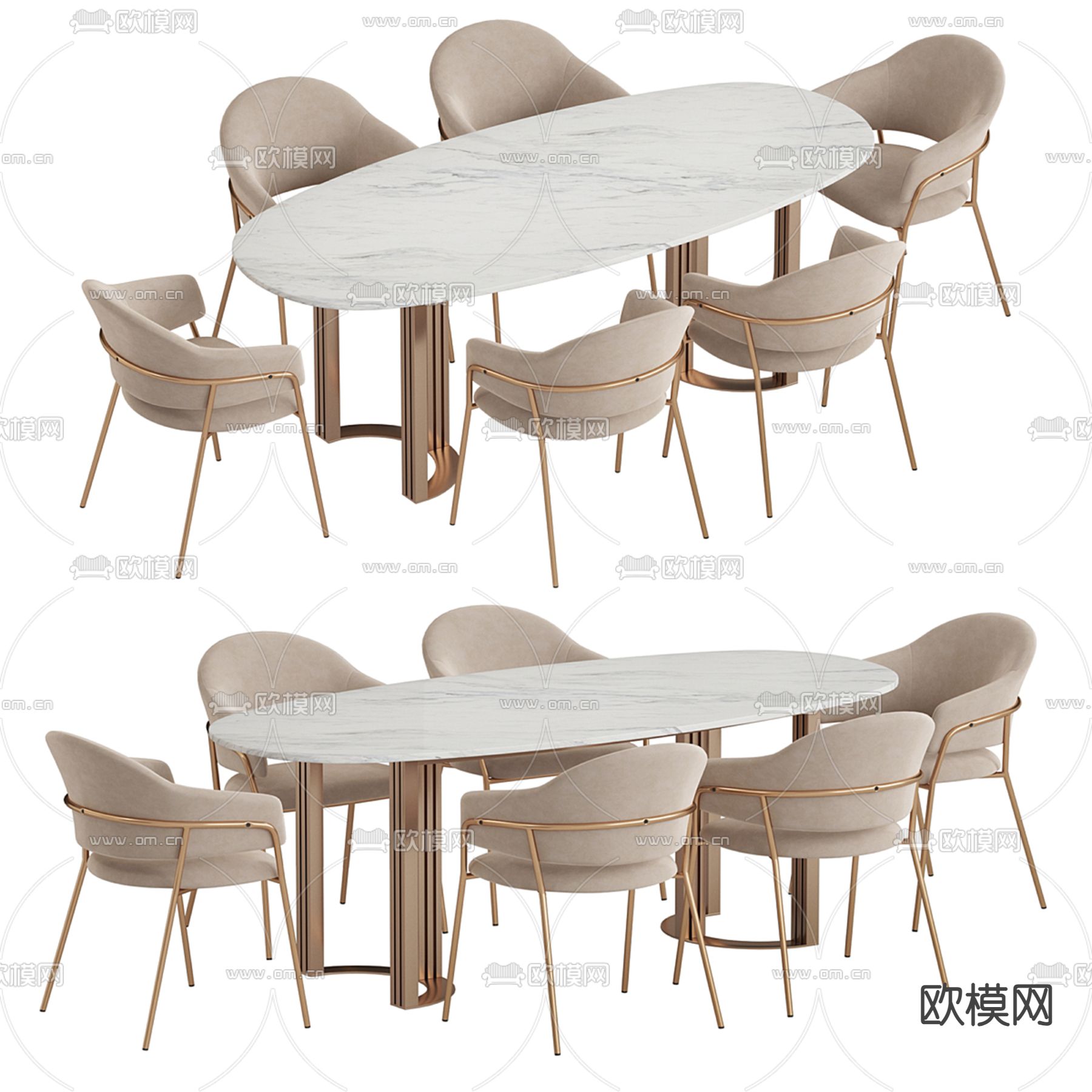 椭圆餐桌椅3d模型下载