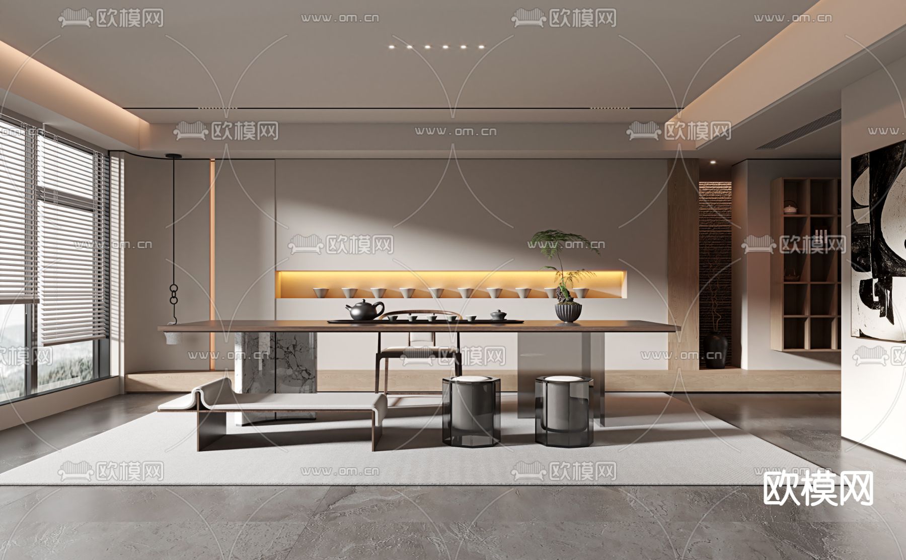 新中式茶室3d模型下载