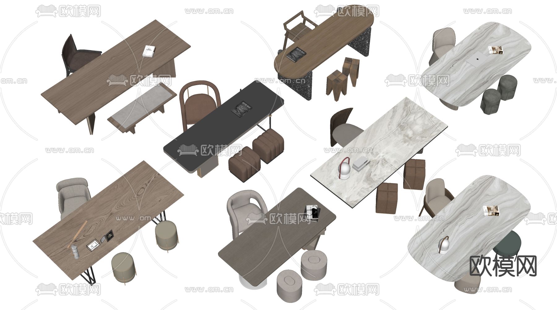 现代书桌椅 办公桌椅 电脑桌su模型下载（渲染图1）