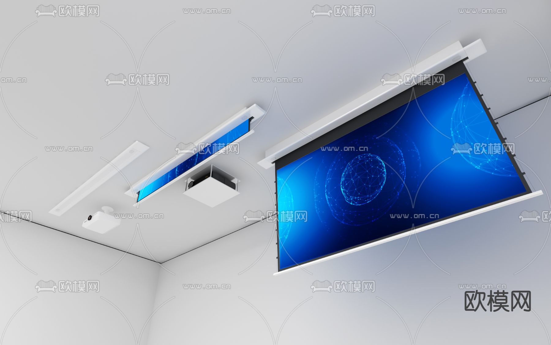投影仪 暗藏投影幕布3d模型下载