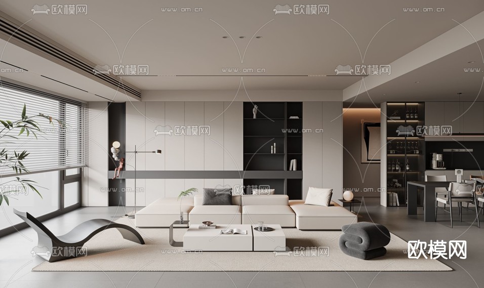 现代客餐厅3d模型下载(渲染图1)