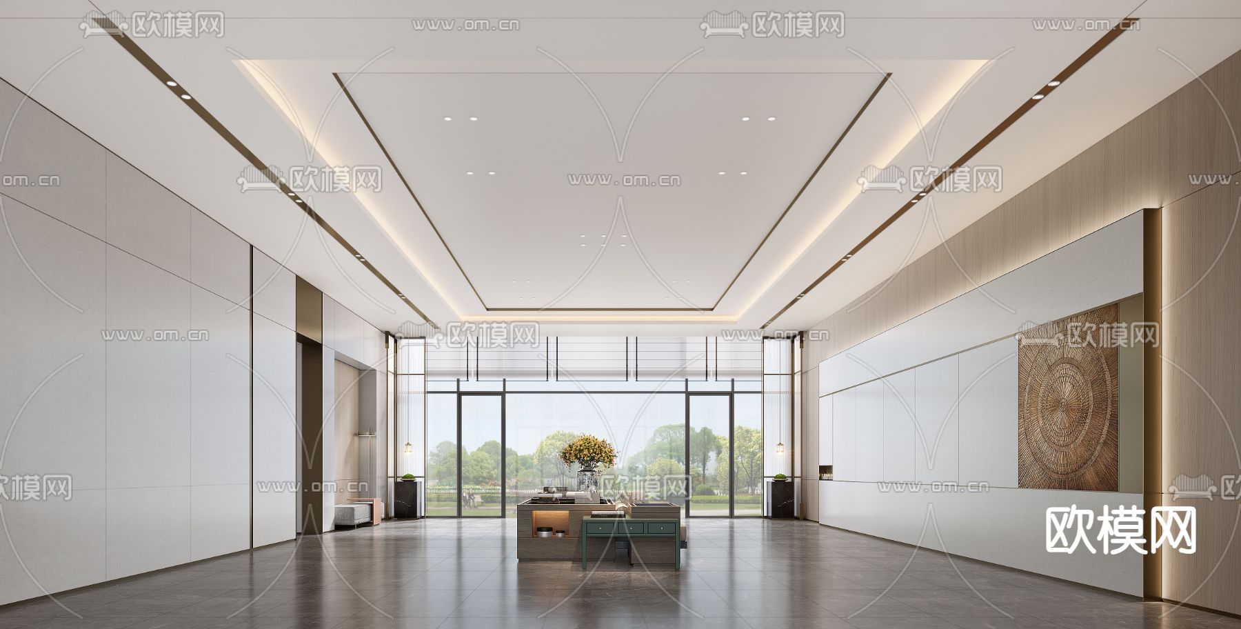 办公大堂 电梯厅3d模型下载（渲染图1）