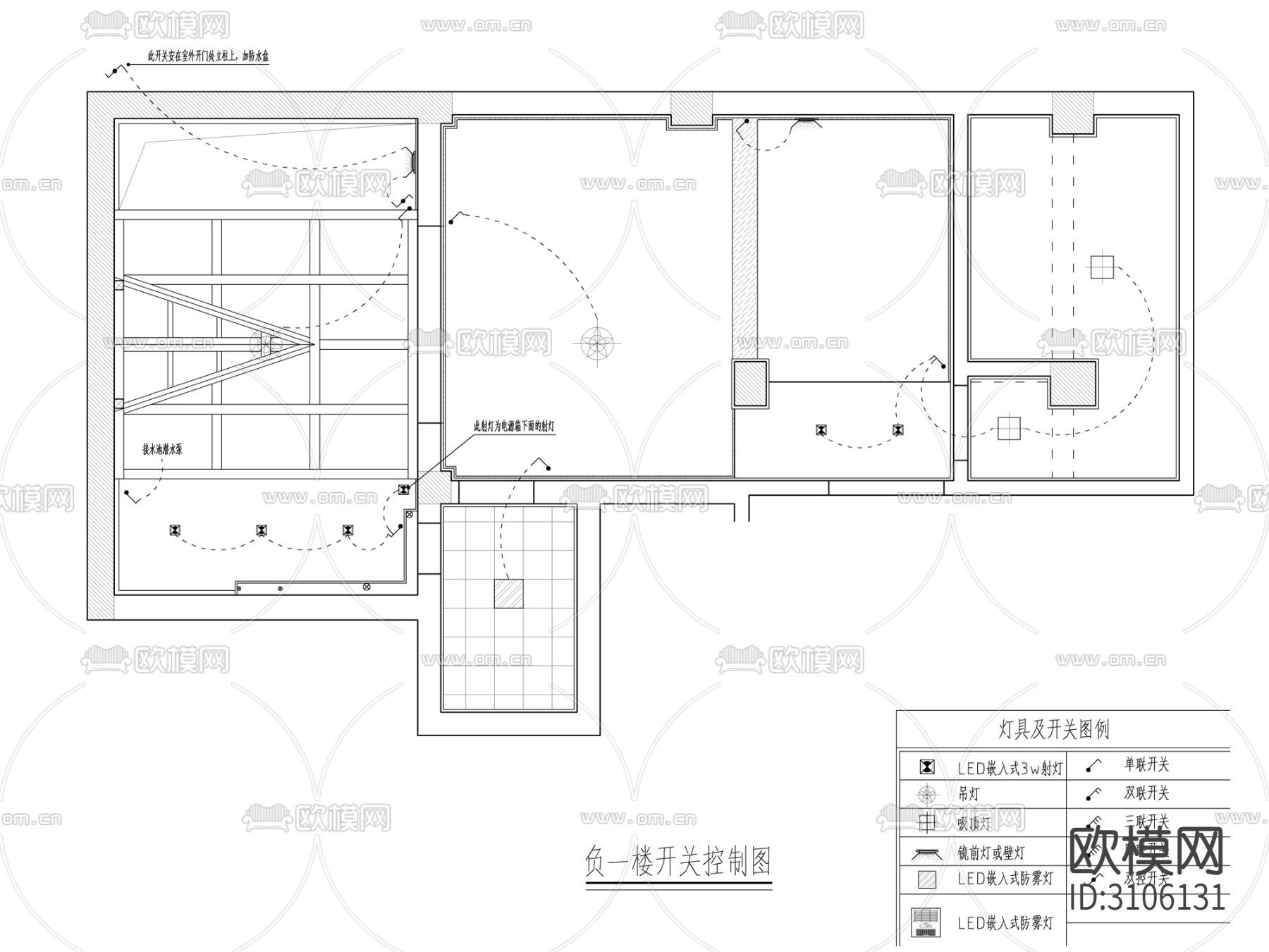 200㎡北欧风格三居室家装cad施工图下载（渲染图10）