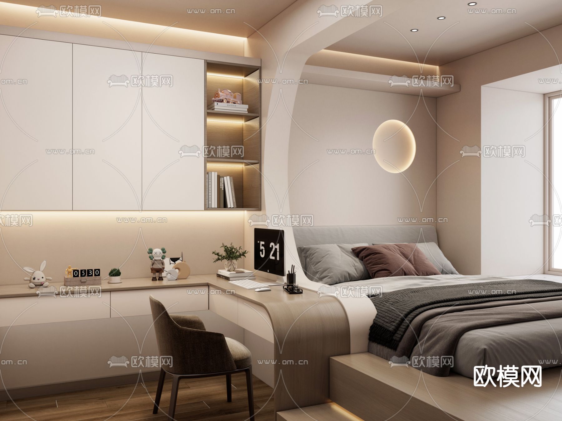 奶油风榻榻米 次卧3d模型下载（渲染图1）