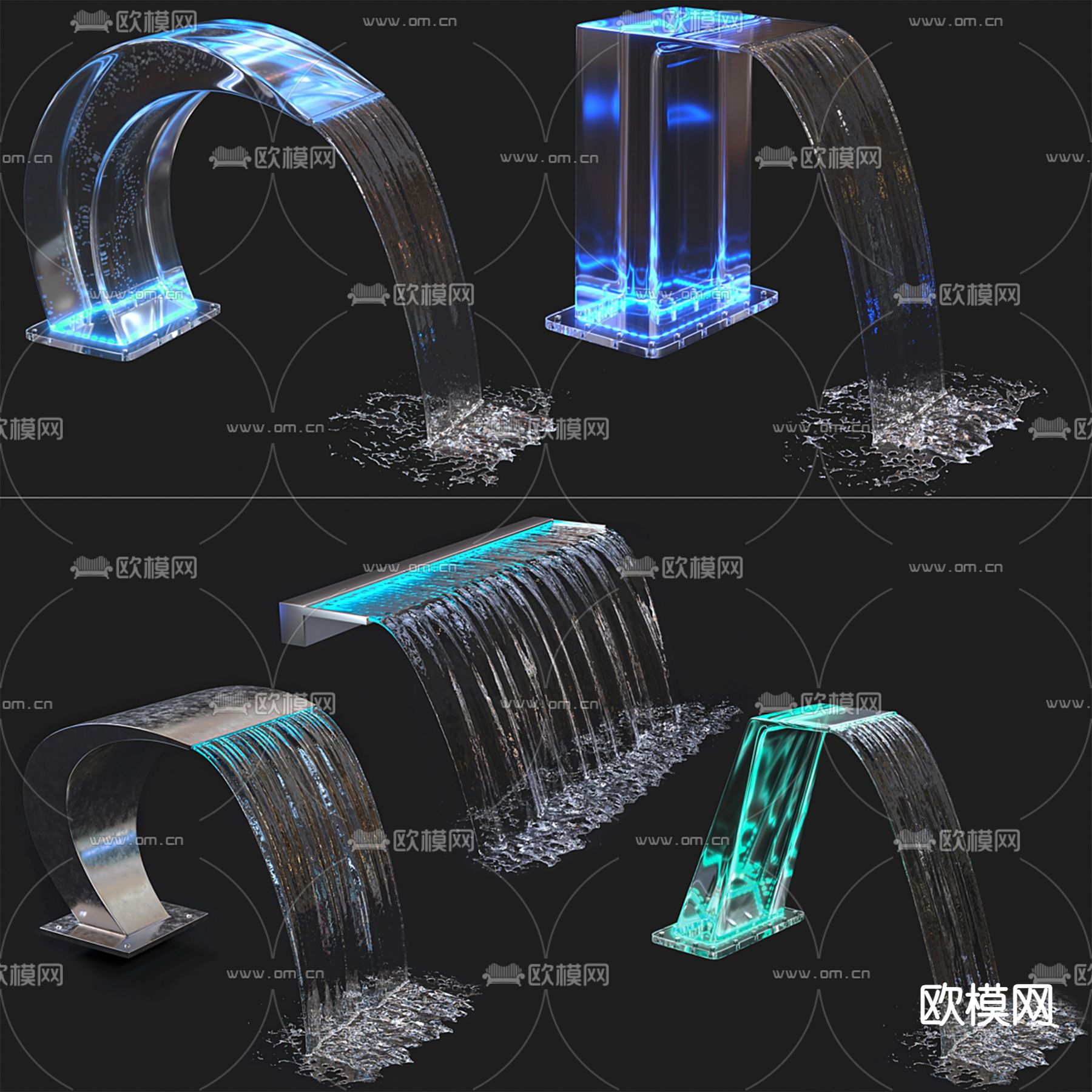 喷泉瀑布 水柱 水花 流水3d模型下载（渲染图1）