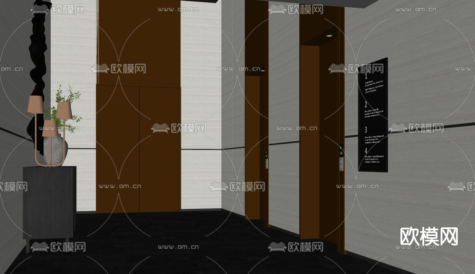 现代电梯间su模型下载（渲染图1）