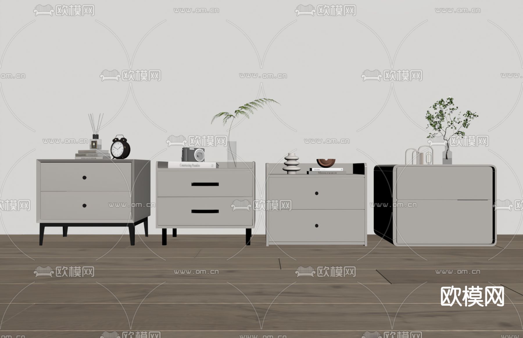 现代床头柜su模型下载（渲染图1）