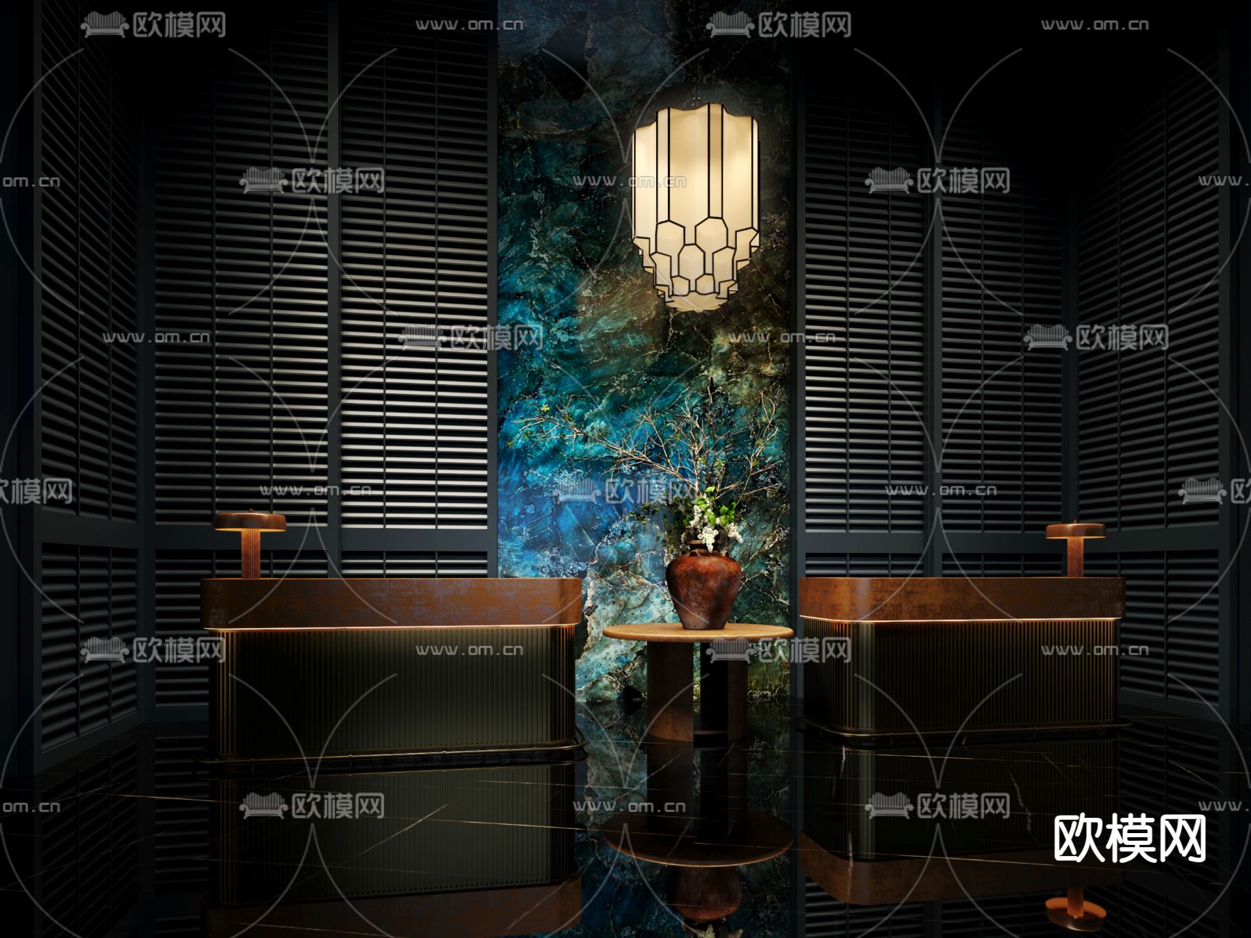 新中式前台 服务台 咨询台3d模型下载