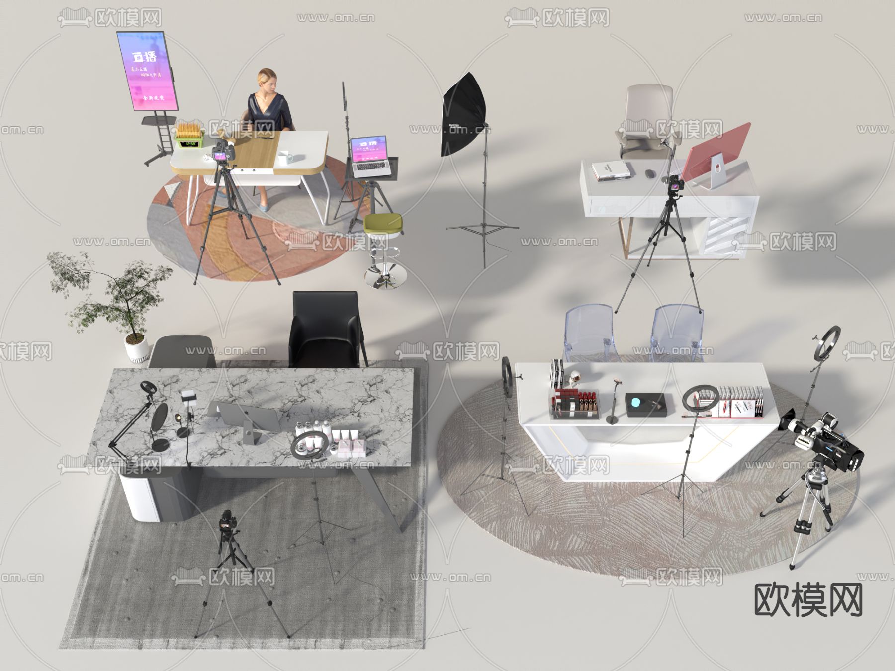 直播间桌椅 直播设备3d模型下载