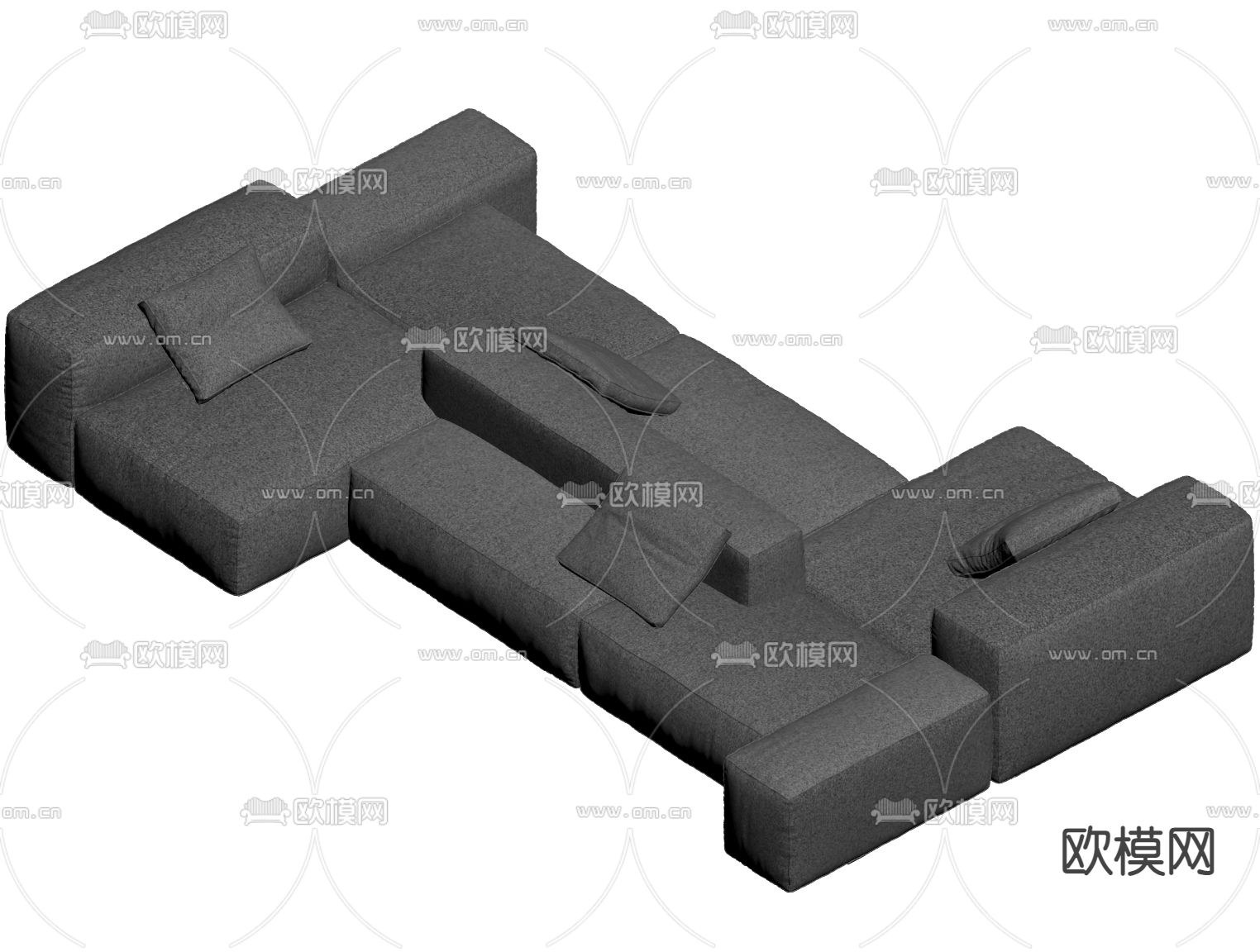 现代多人沙发su模型下载（渲染图1）