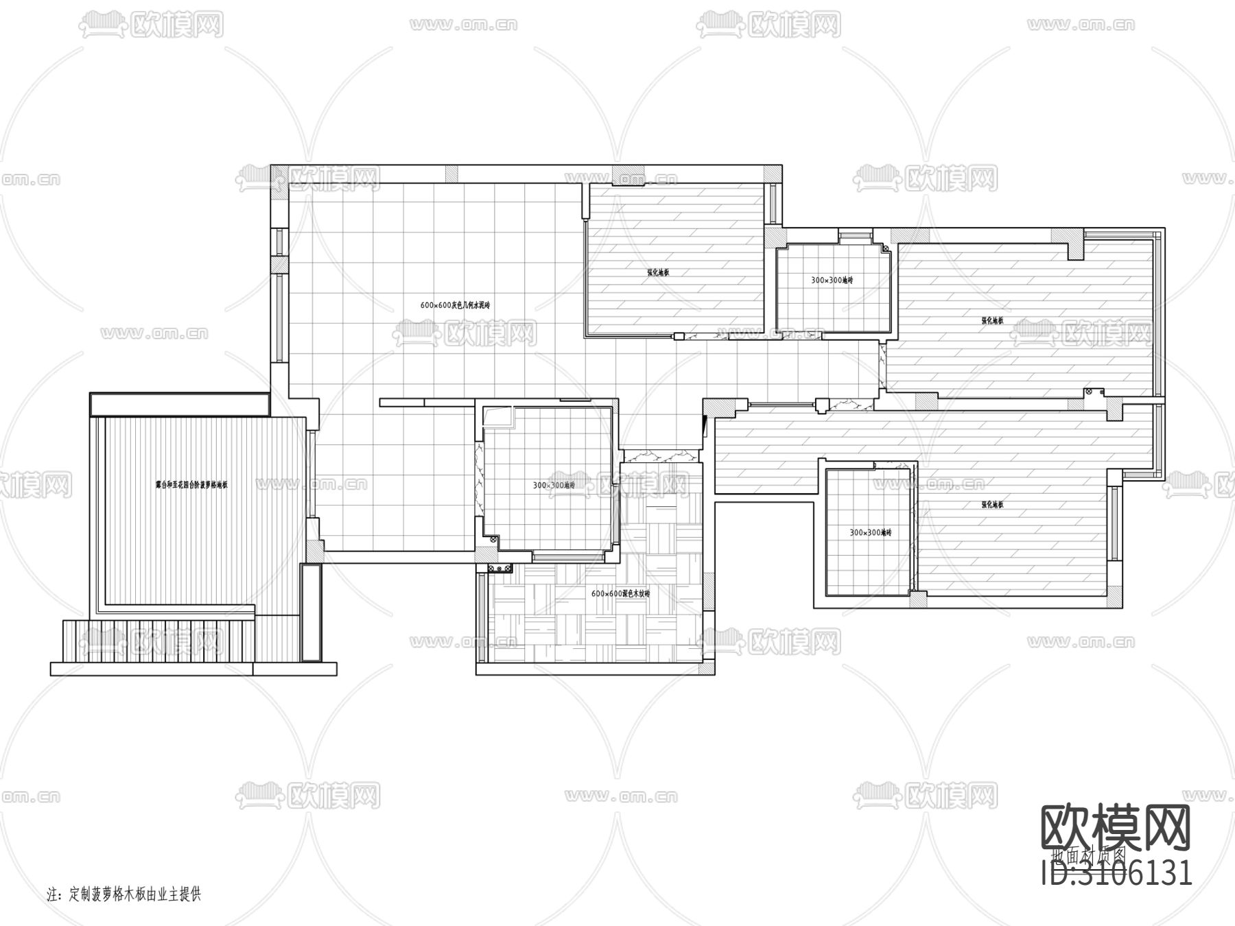 200㎡北欧风格三居室家装cad施工图下载（渲染图4）