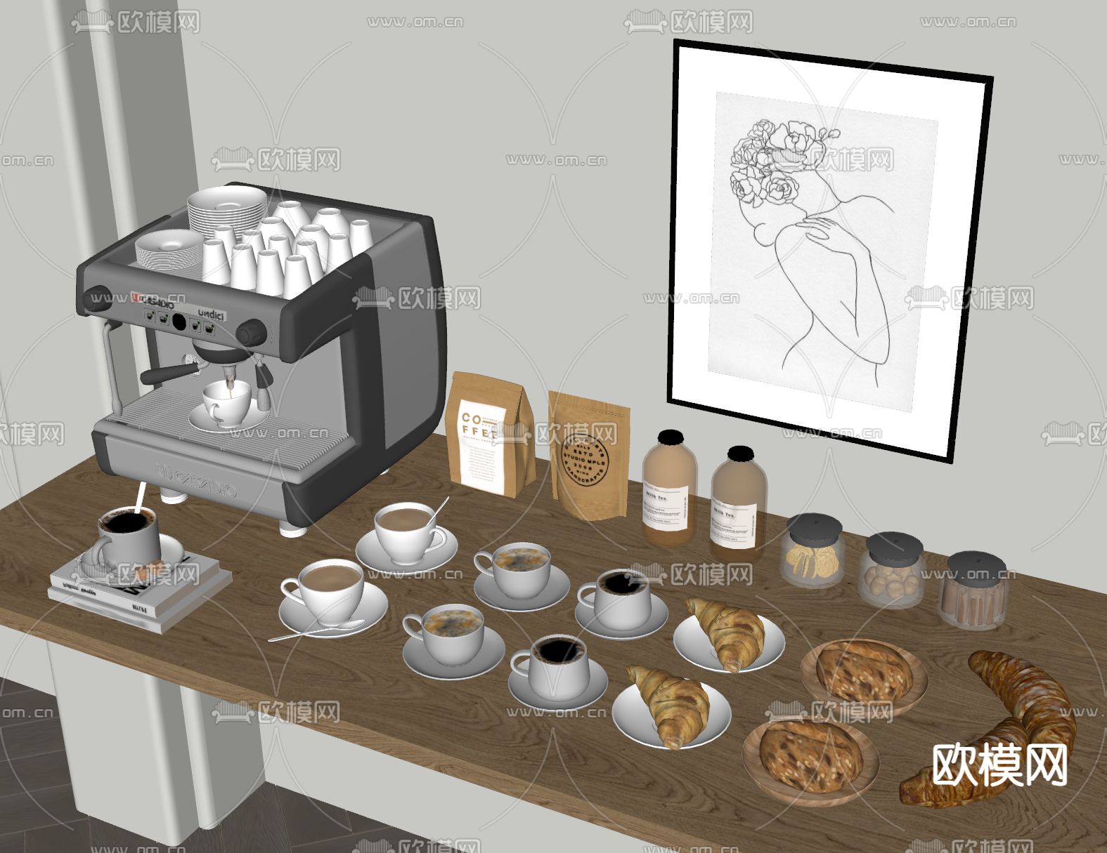 咖啡杯 咖啡机 食品 饮料su模型下载（渲染图1）