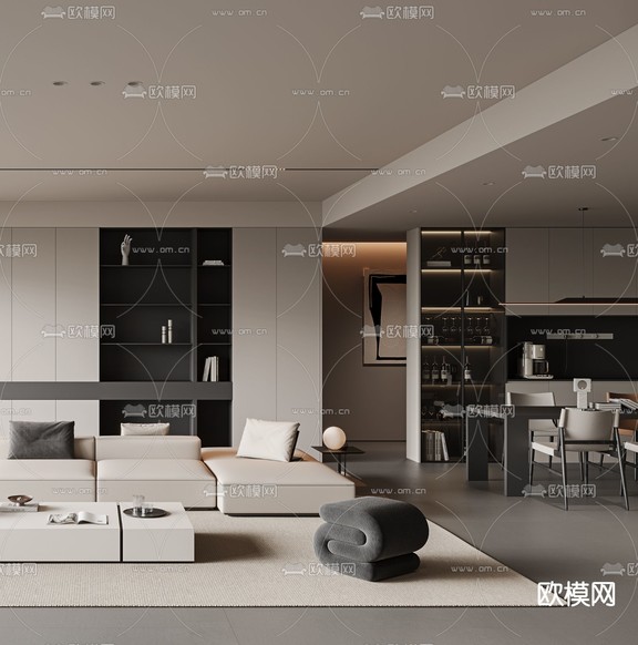 现代客餐厅3d模型下载(渲染图2)