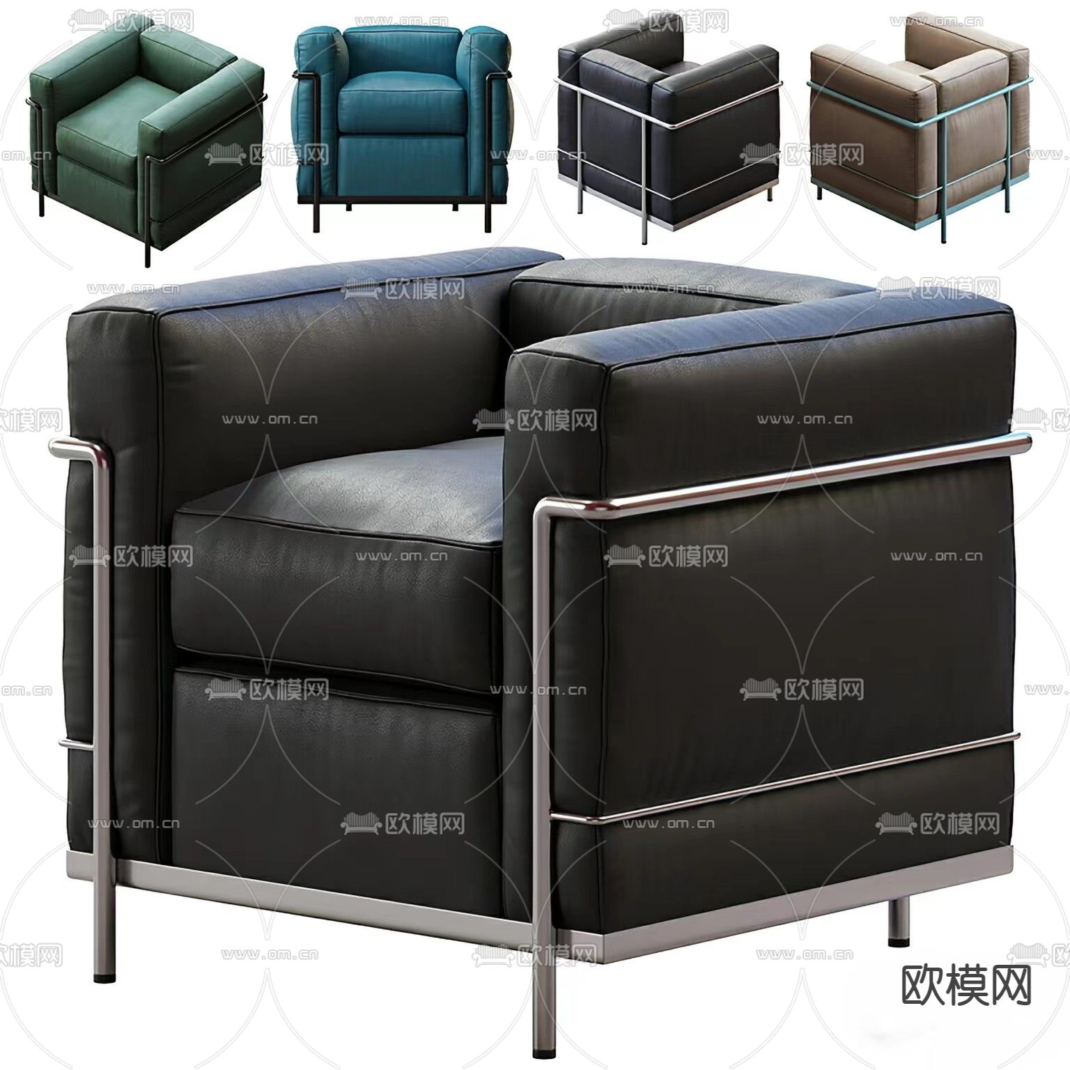 Cassina 扶手椅 皮革 单人沙发3d模型下载（渲染图1）