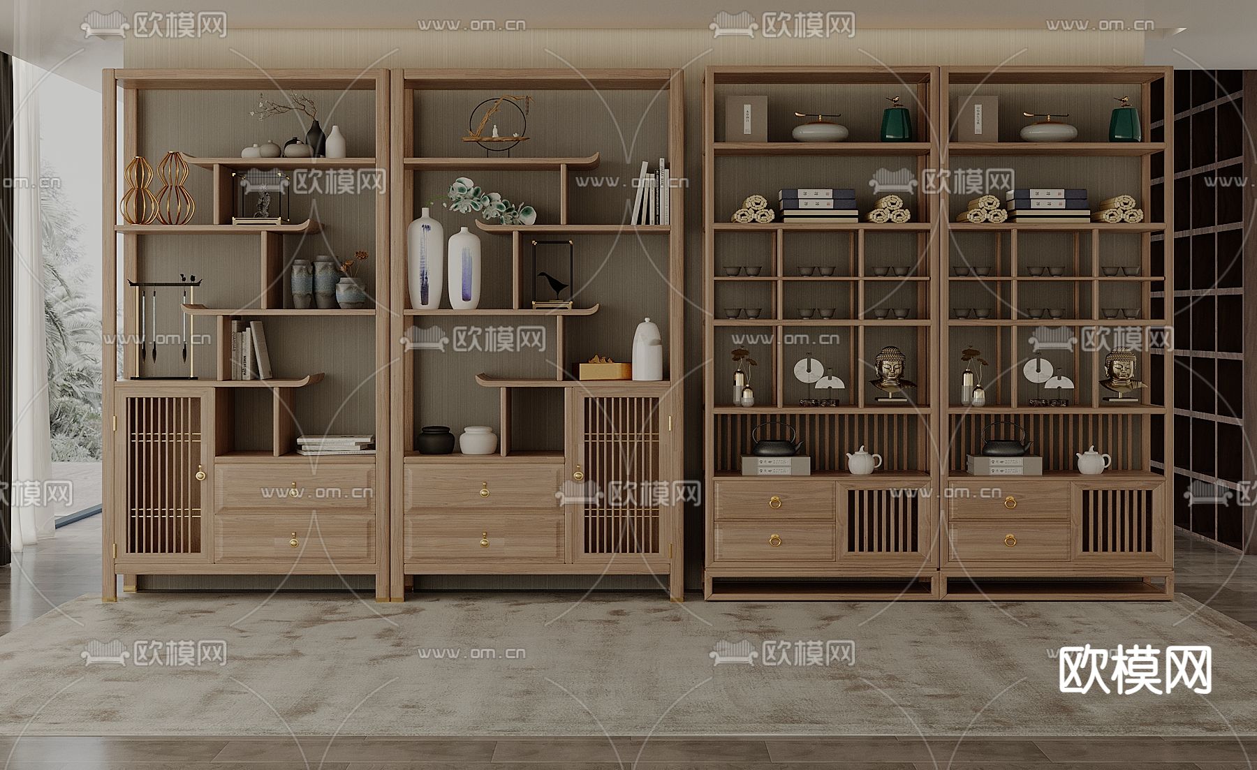 中式装饰柜 博古架 置物架3d模型下载