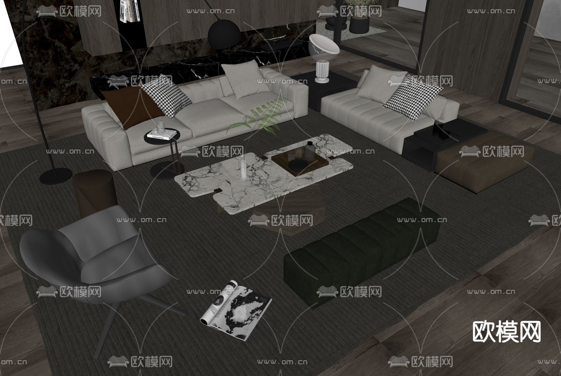 Minotti 组合沙发su模型下载（渲染图1）