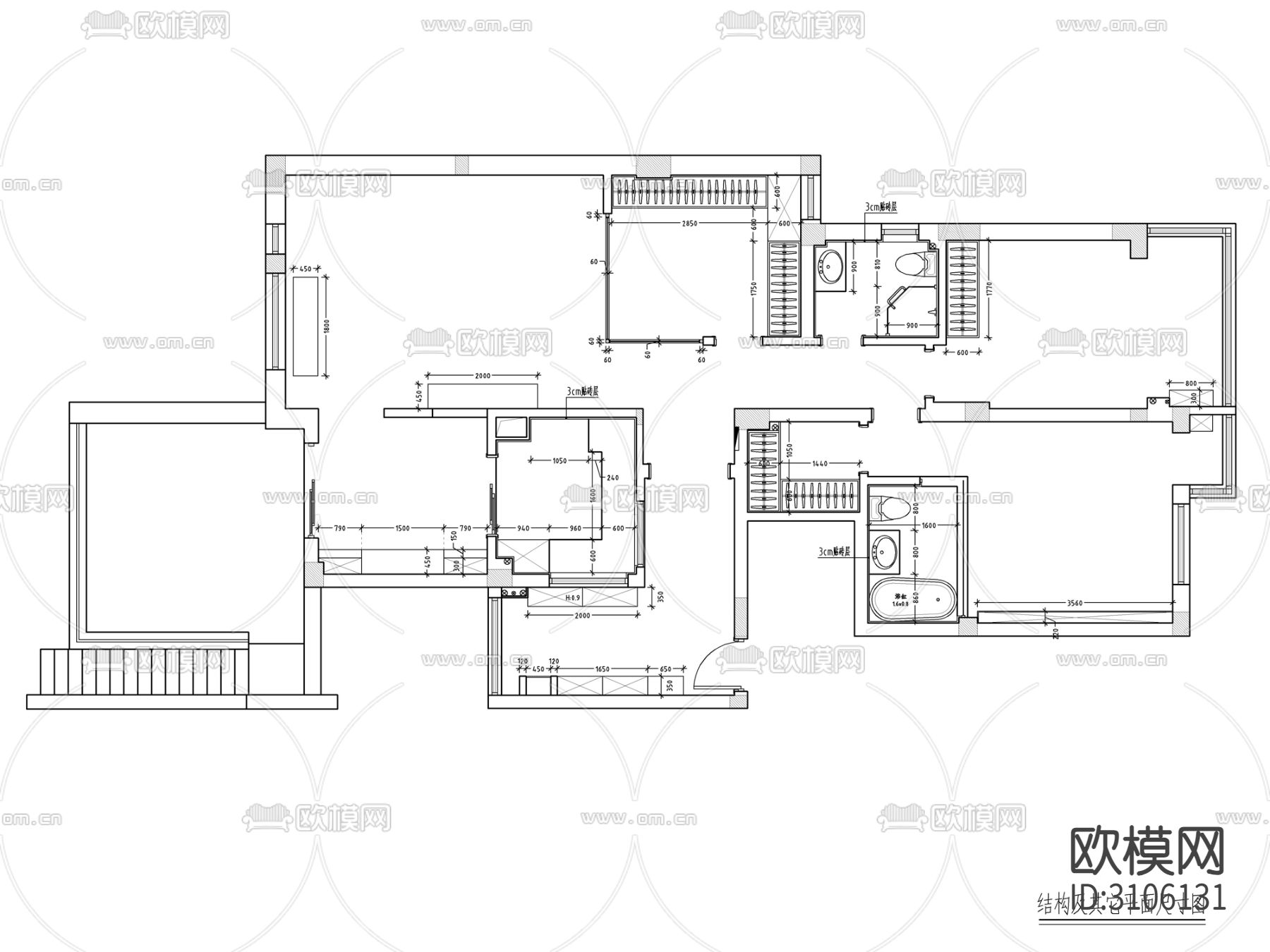 200㎡北欧风格三居室家装cad施工图下载（渲染图2）