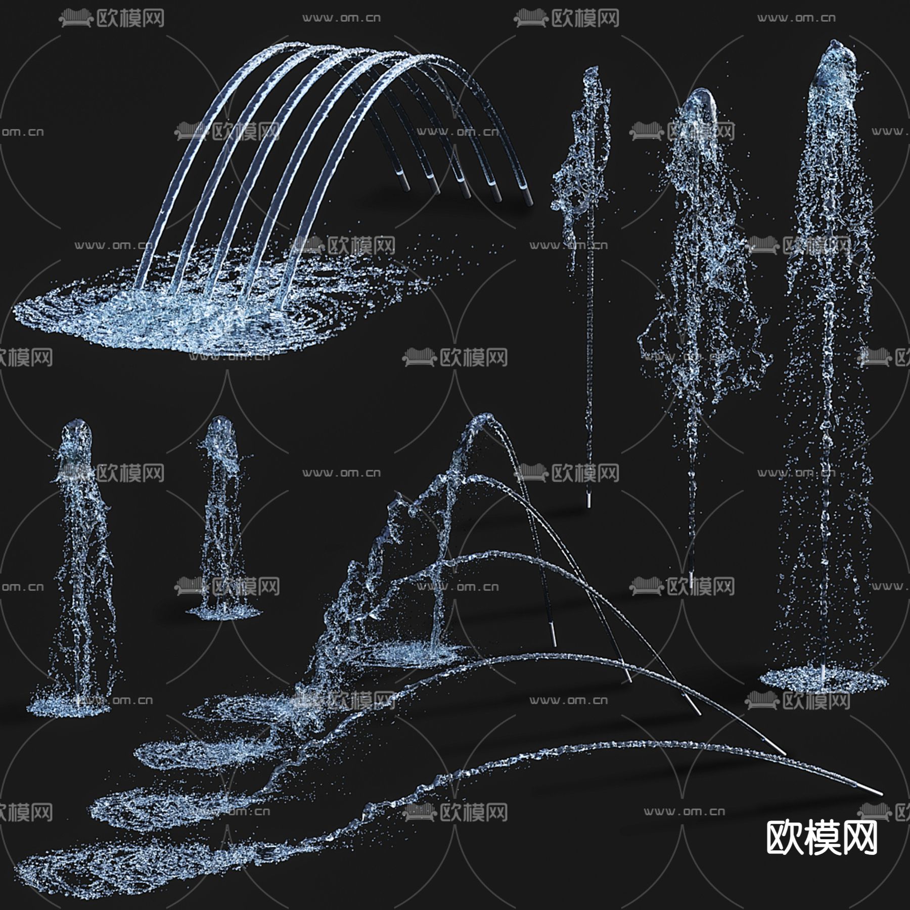 喷泉瀑布 水柱 水花 流水3d模型下载