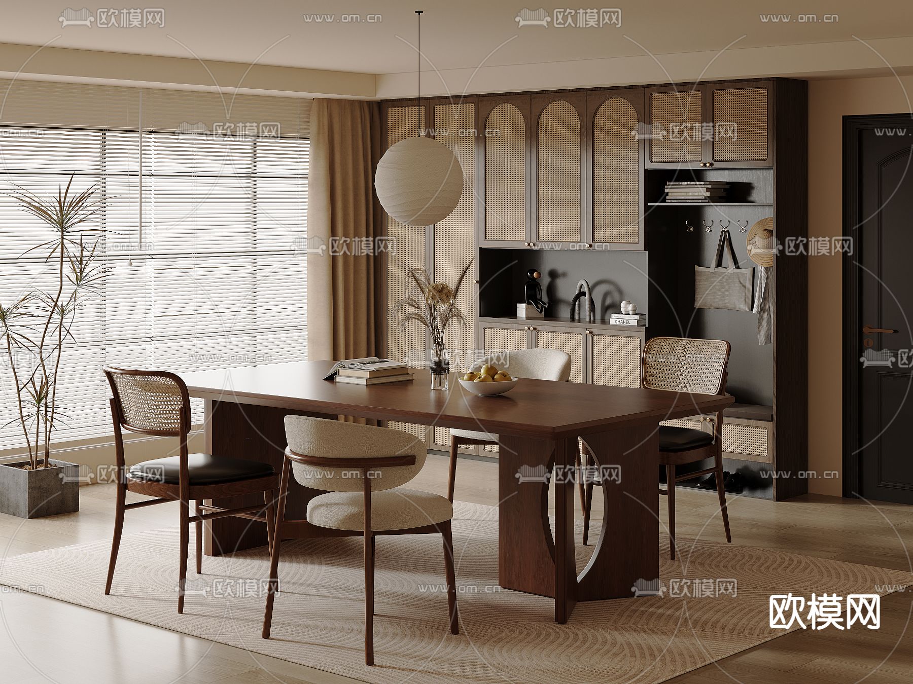 中古风餐桌椅3d模型下载（渲染图1）