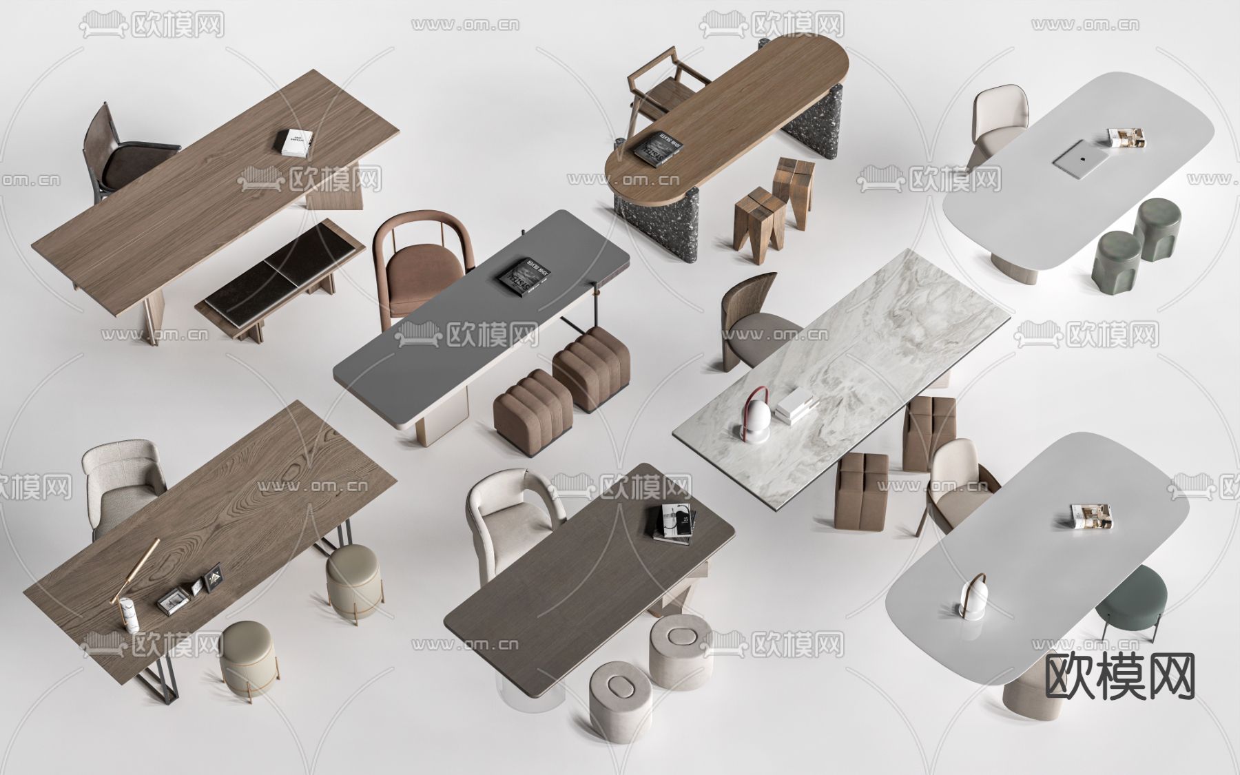 现代书桌椅 办公桌椅 电脑桌su模型下载（渲染图2）