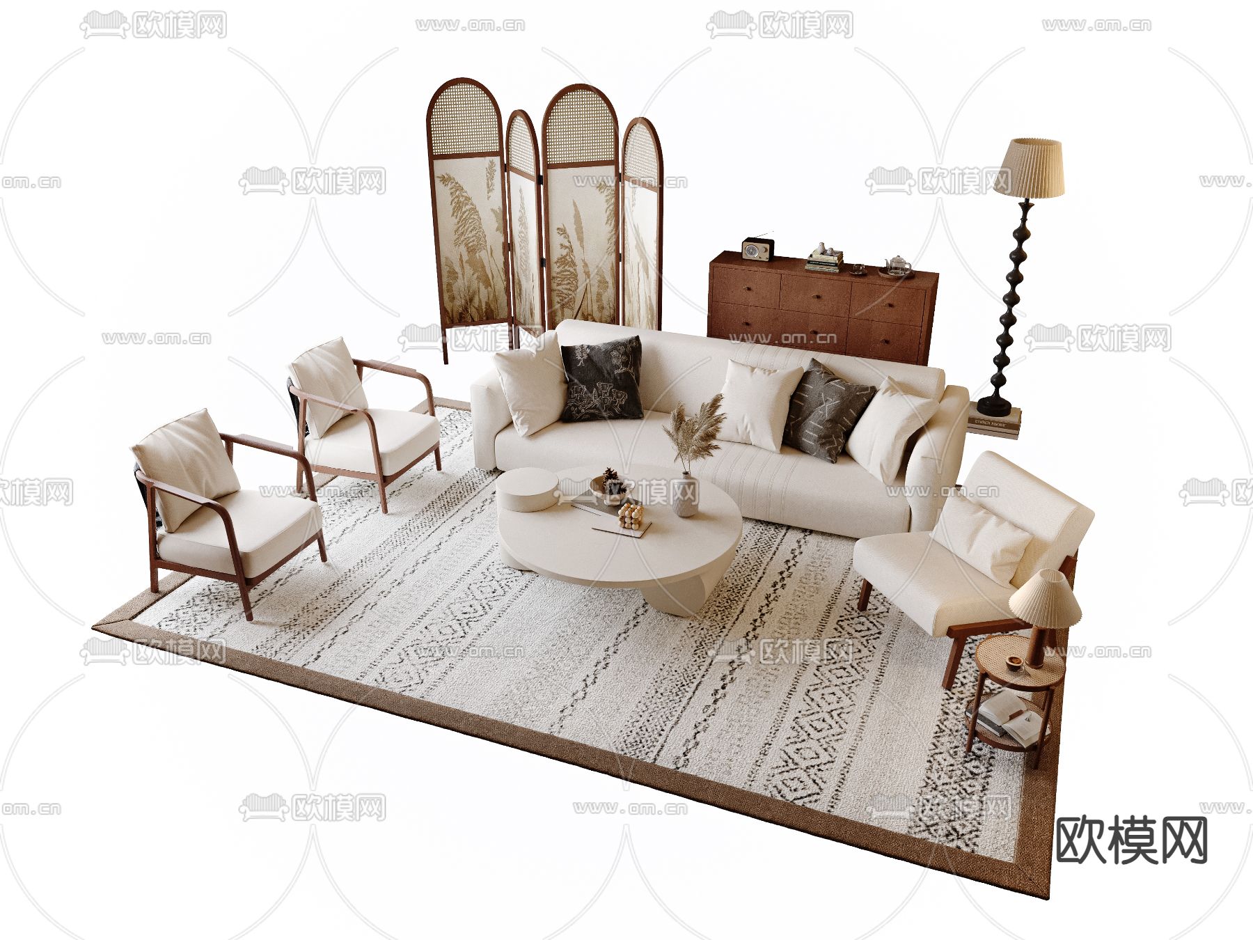 中古风沙发 组合沙发su模型下载（渲染图1）