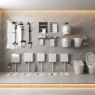  蹲便器 马桶 毛巾架 花洒su模型 