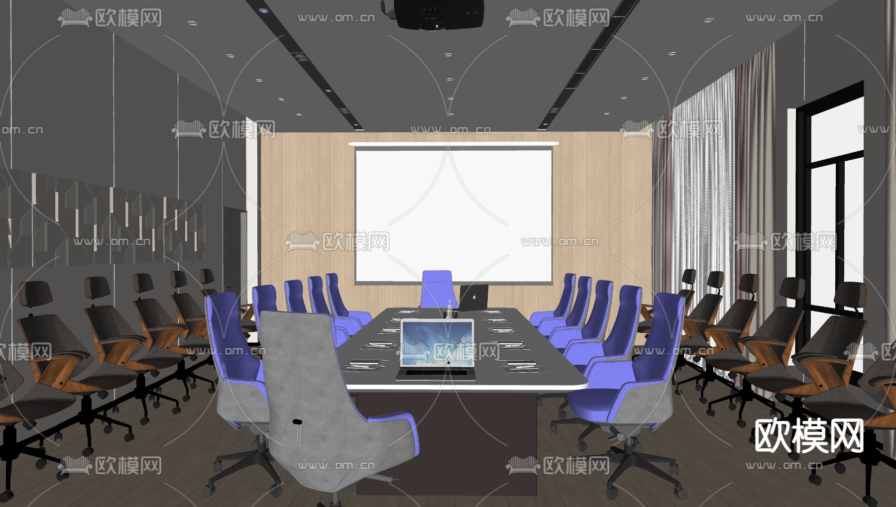 现代会议室su模型下载（渲染图1）