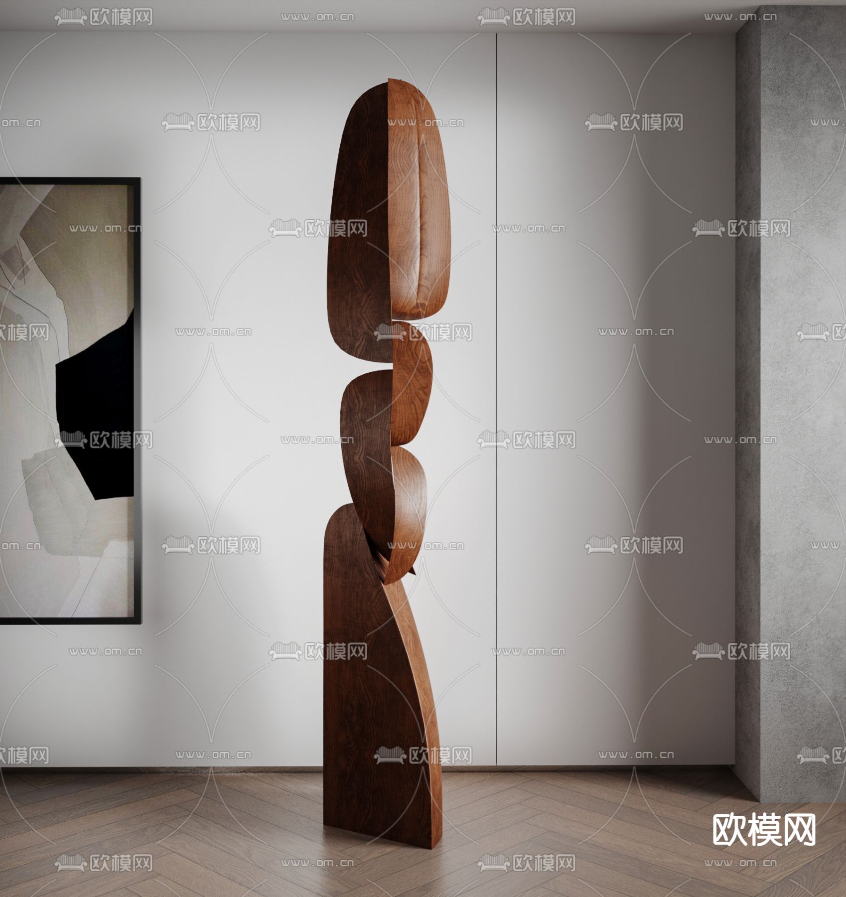 抽象雕塑 木雕摆件3d模型下载