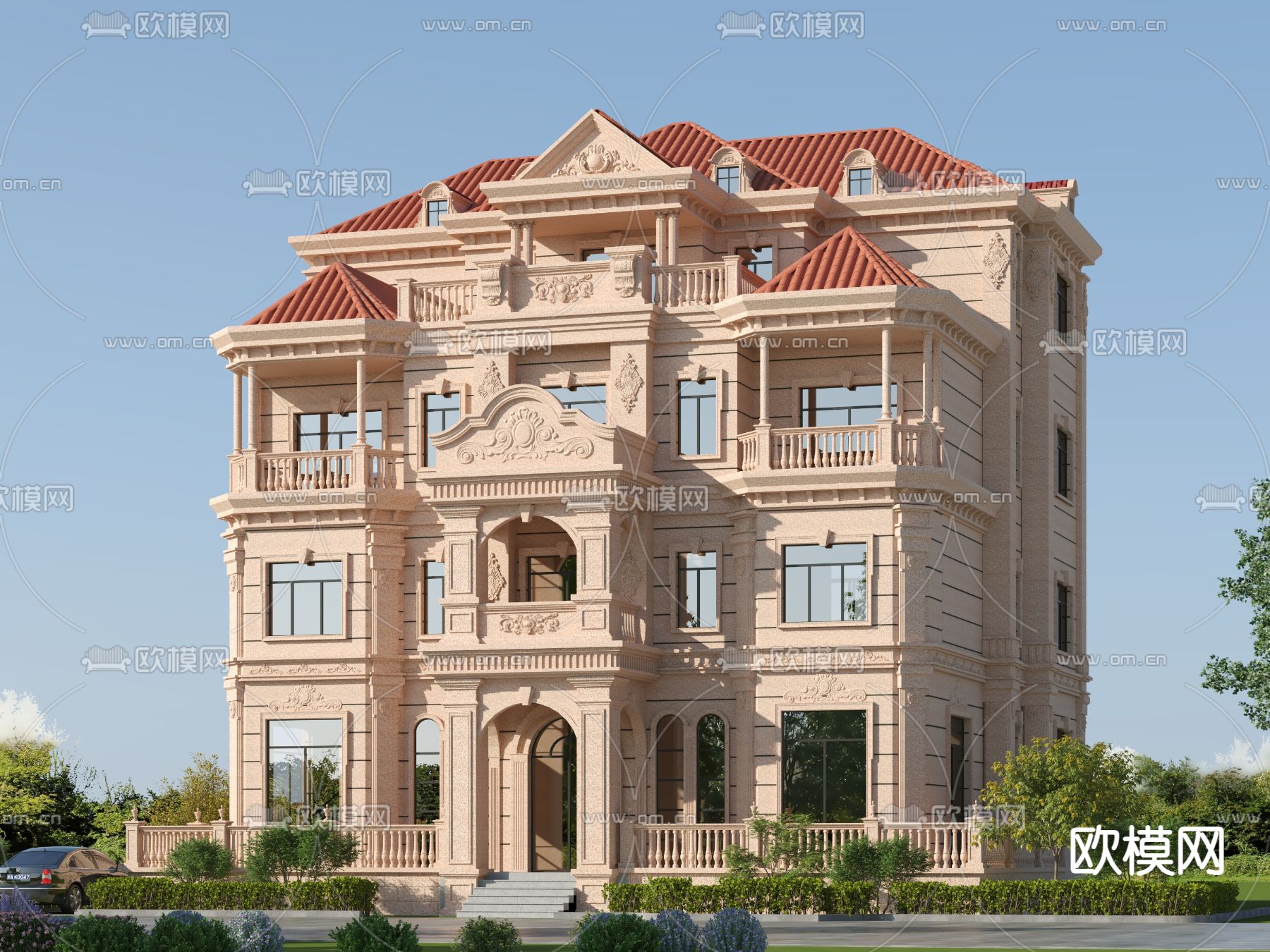 欧式别墅外观 自建房 宫殿3d模型下载