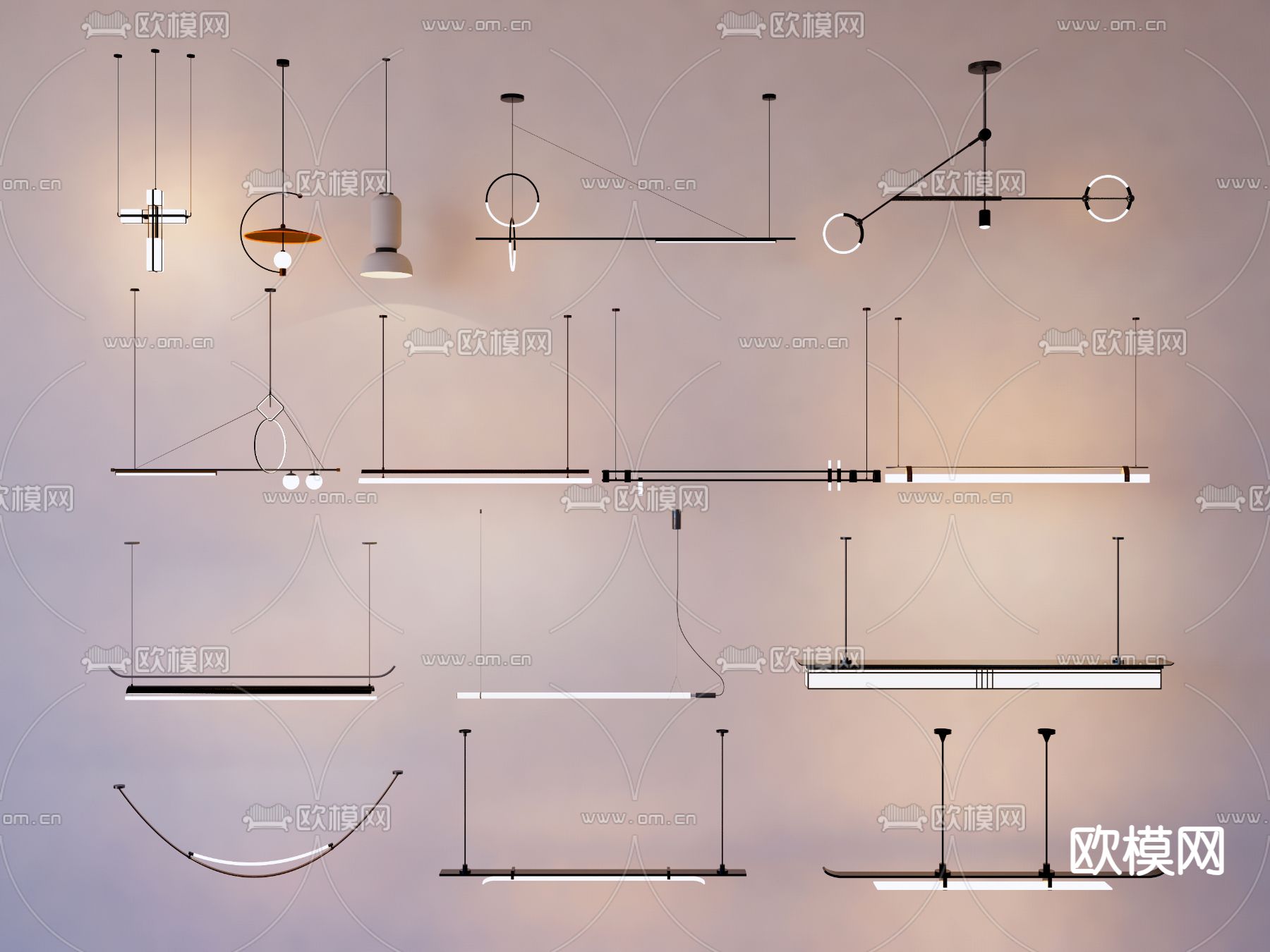现代吊灯su模型下载（渲染图2）