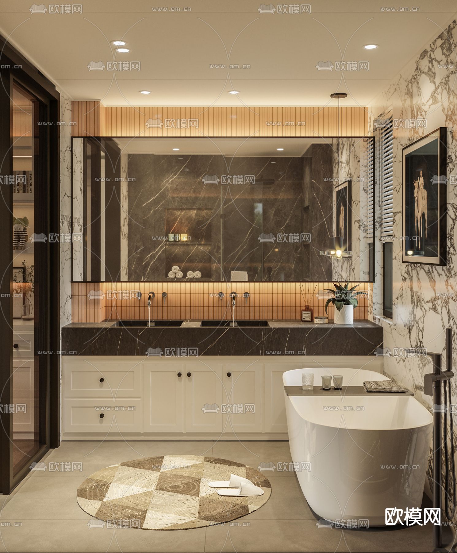 法式浴室 卫生间su模型下载（渲染图2）