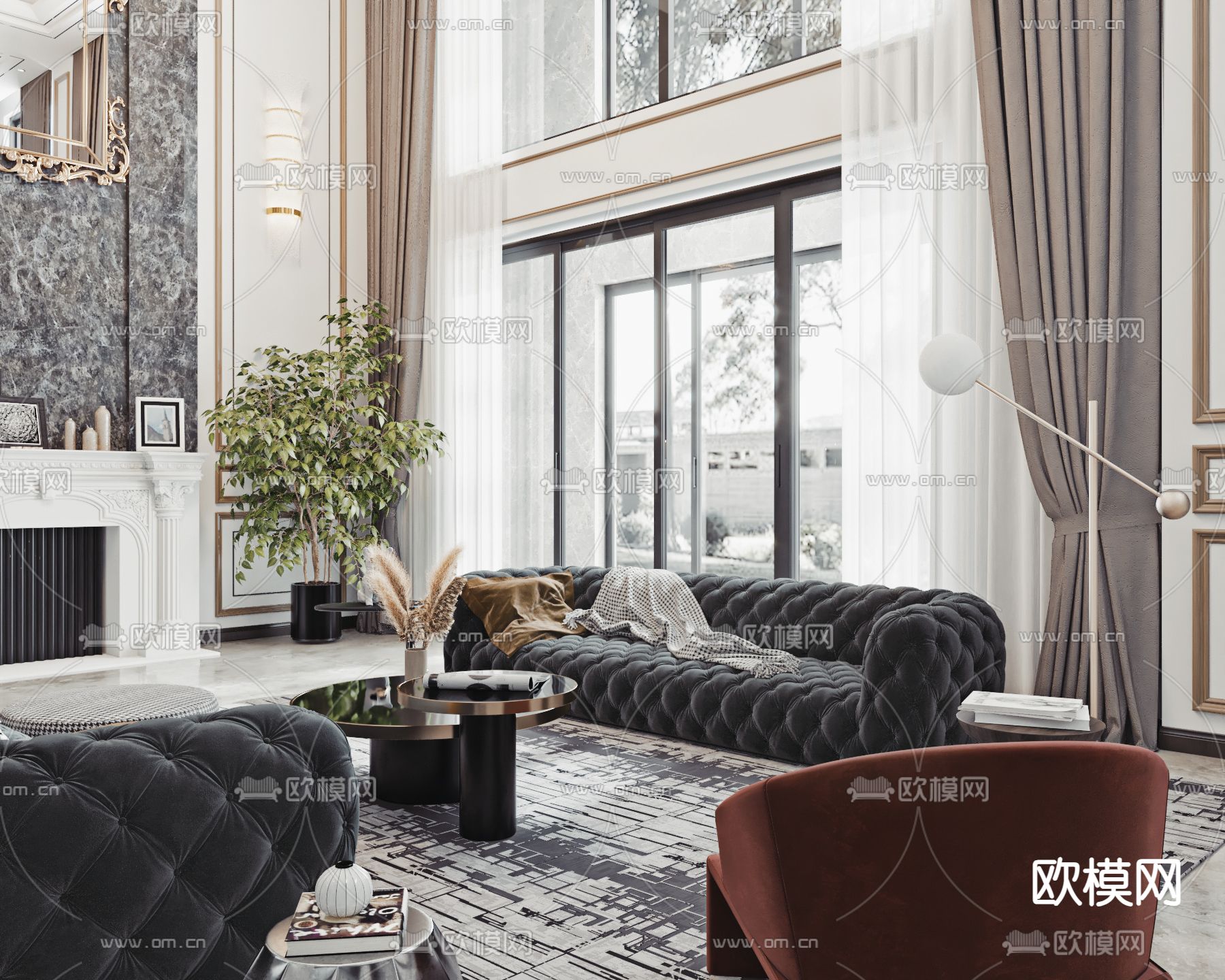 别墅客厅 别墅中空3d模型下载（渲染图3）