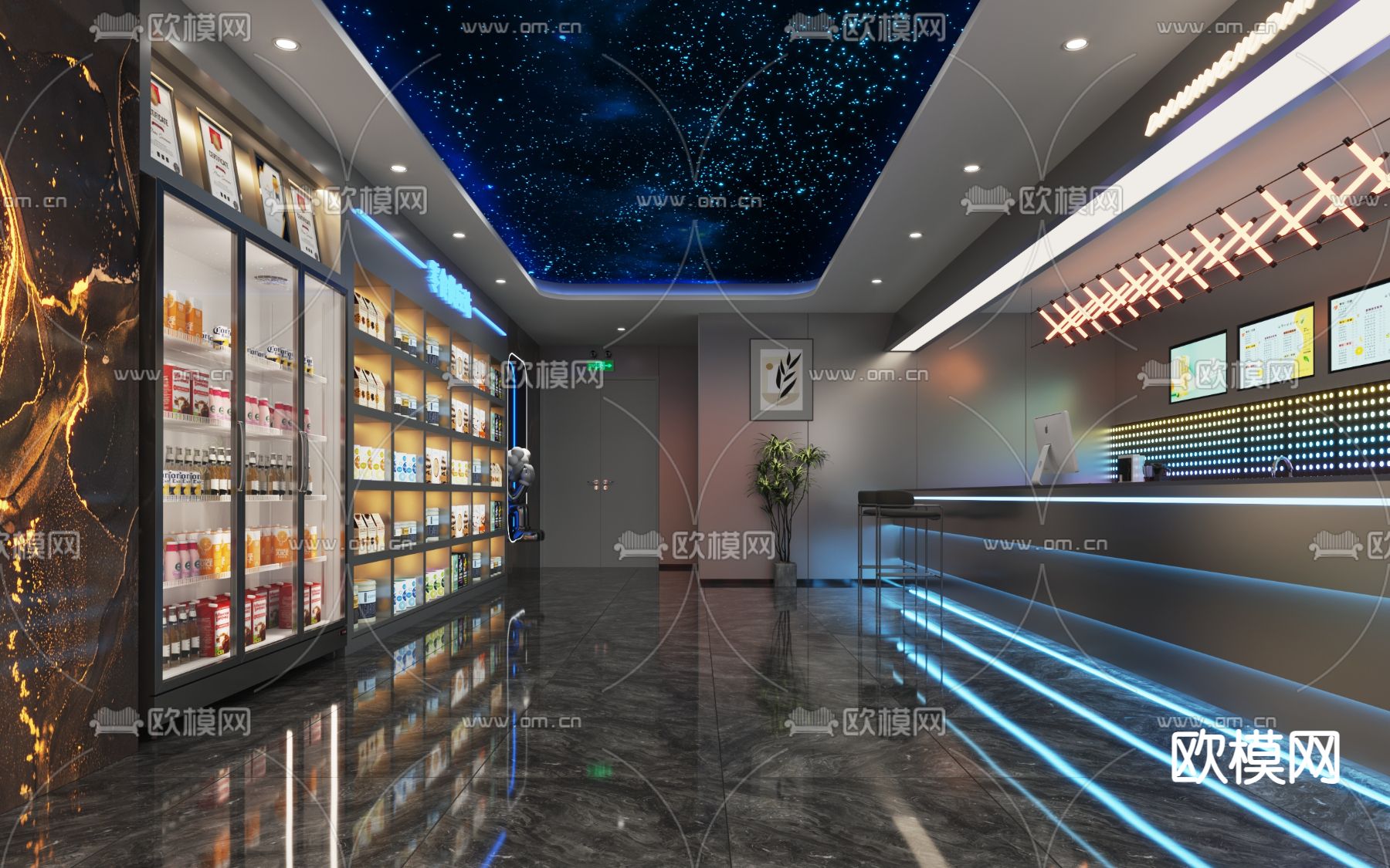 科技风网咖 电竞网吧3d模型下载（渲染图2）