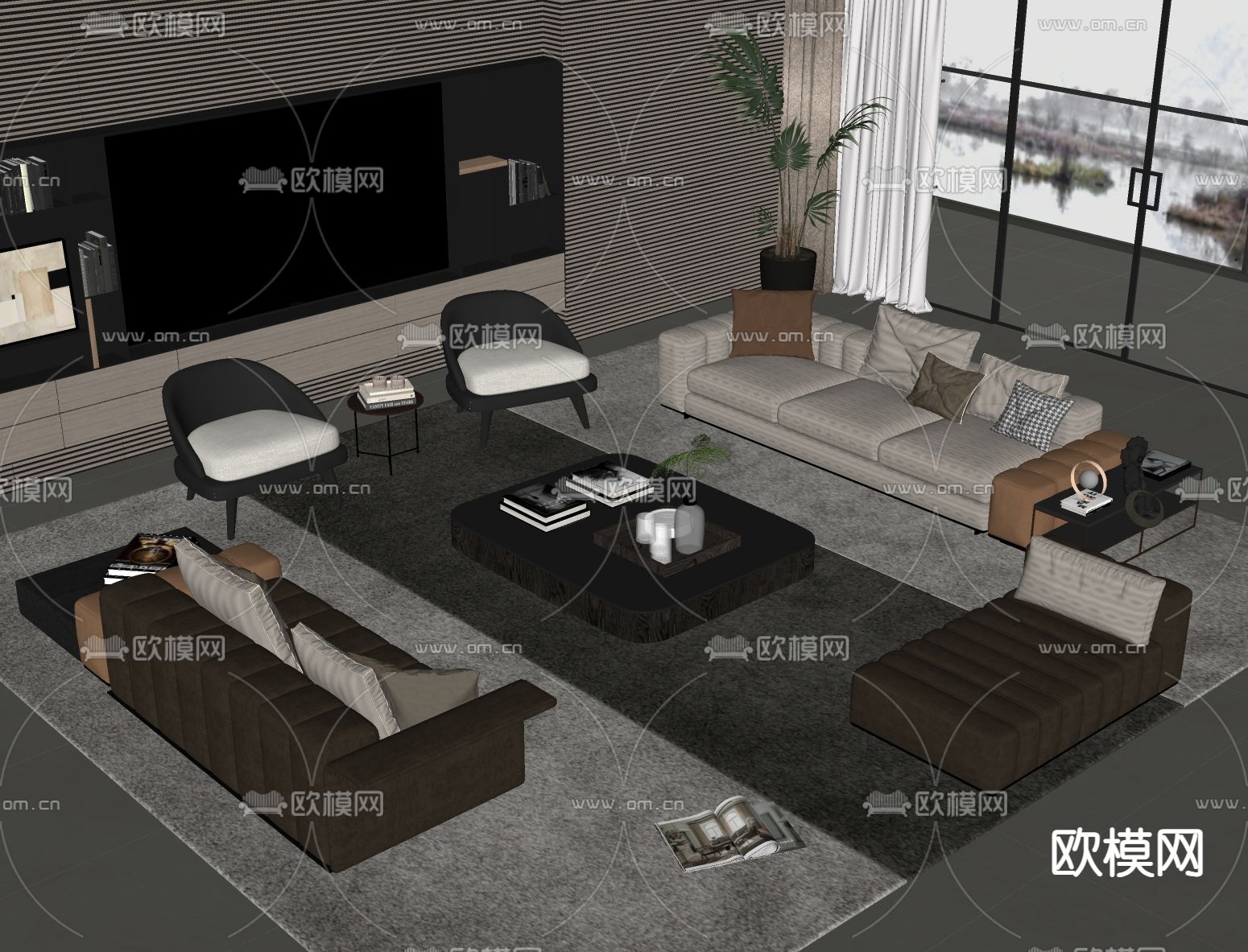 Minotti组合沙发su模型下载（渲染图1）