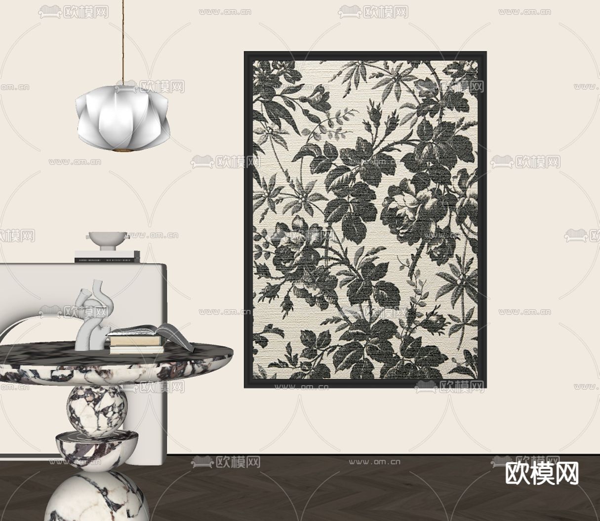 中古风装饰画 挂画su模型下载（渲染图1）