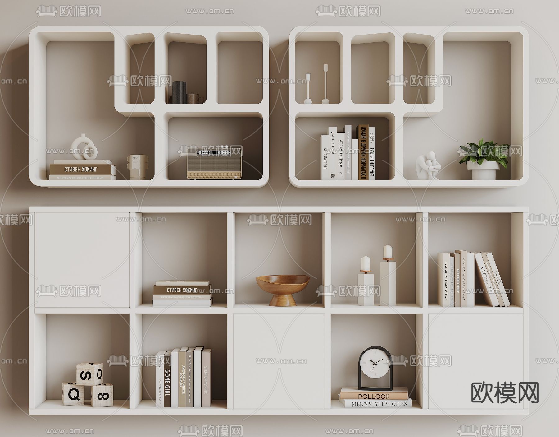 奶油风吊柜 壁挂 置物架su模型下载（渲染图1）