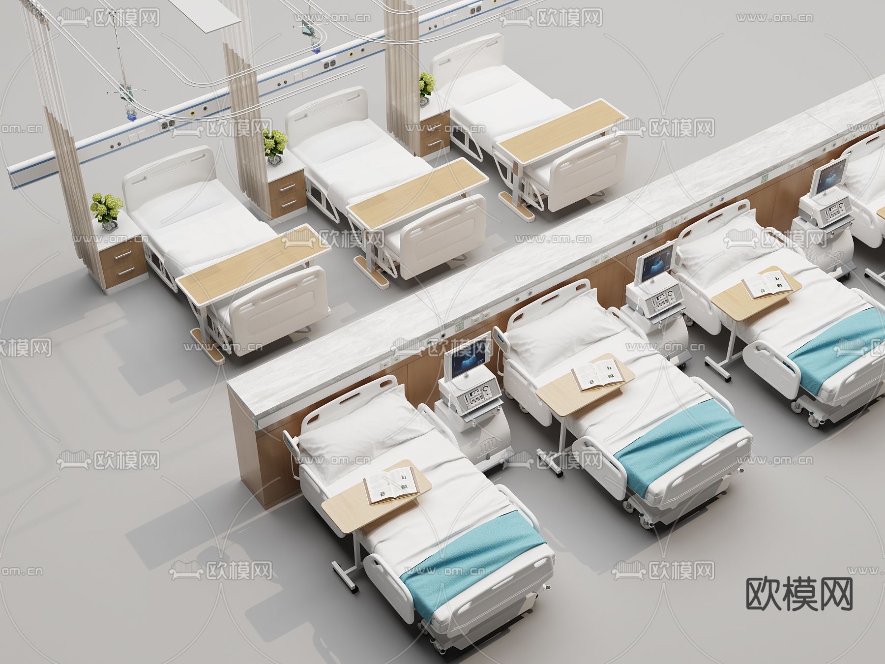 病床 病房su模型下载（渲染图2）
